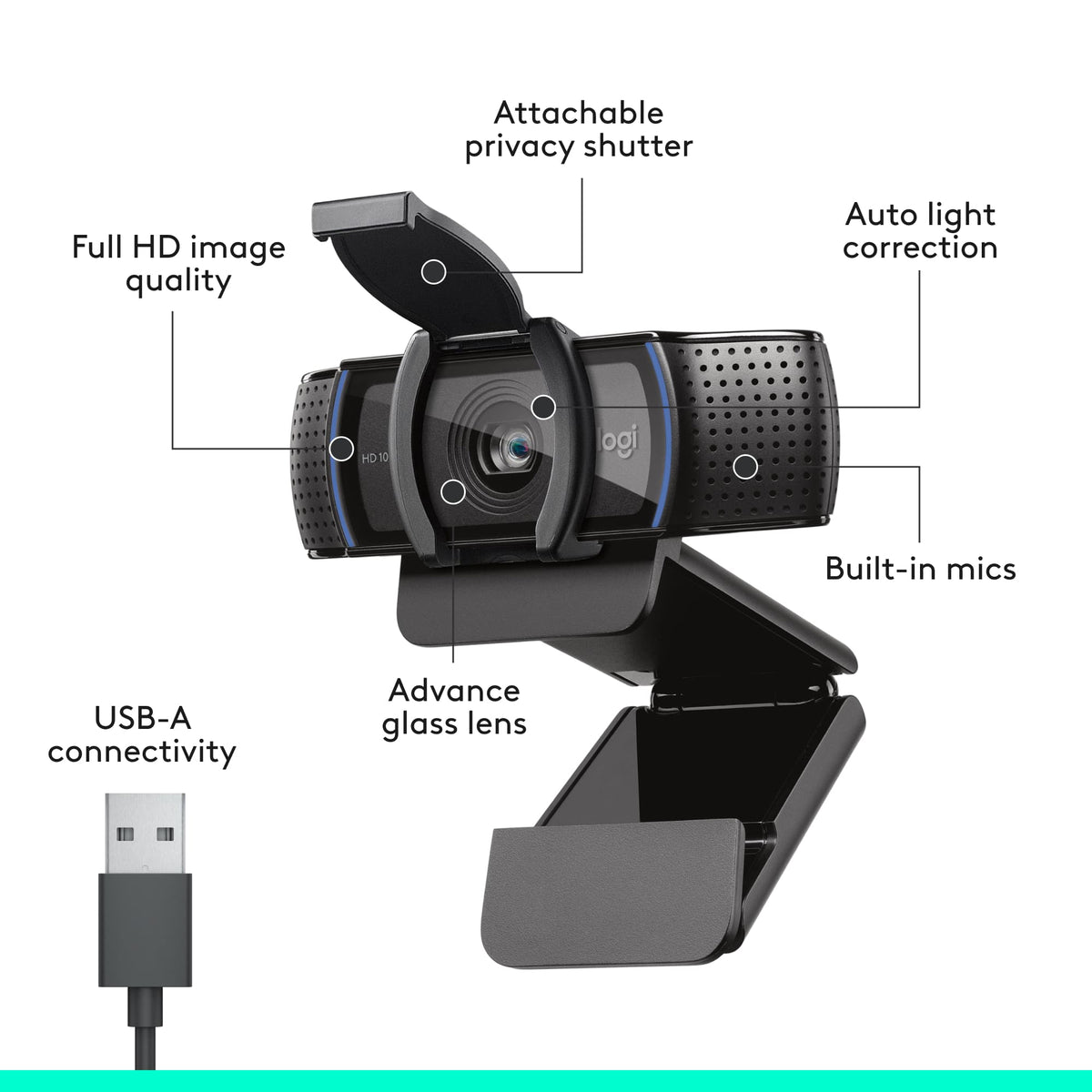 Logitech - C920s Pro 1080 Video Conferencing, Streaming, and Gaming Webcam with Privacy Shutter - Black