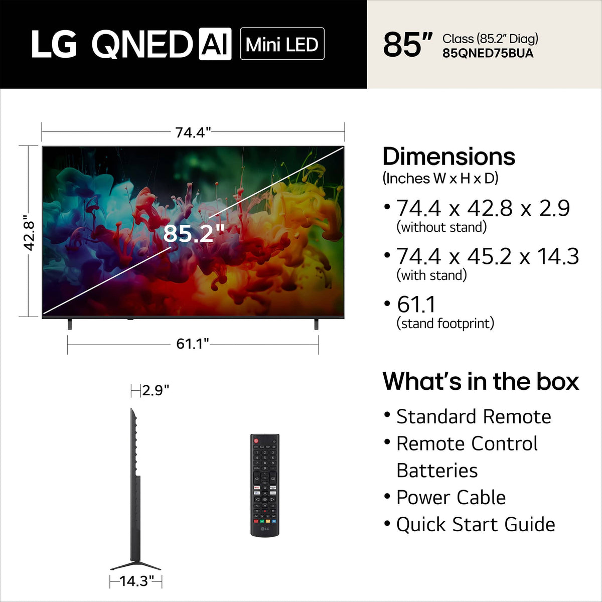 LG - 85" Class 75B Series QNED AI Mini LED 4K Smart webOS TV (2026)