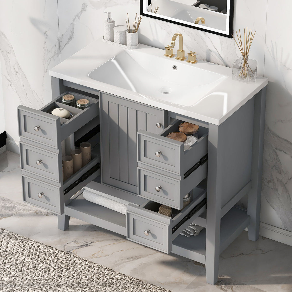 Tocador de baño moderno con lavabo