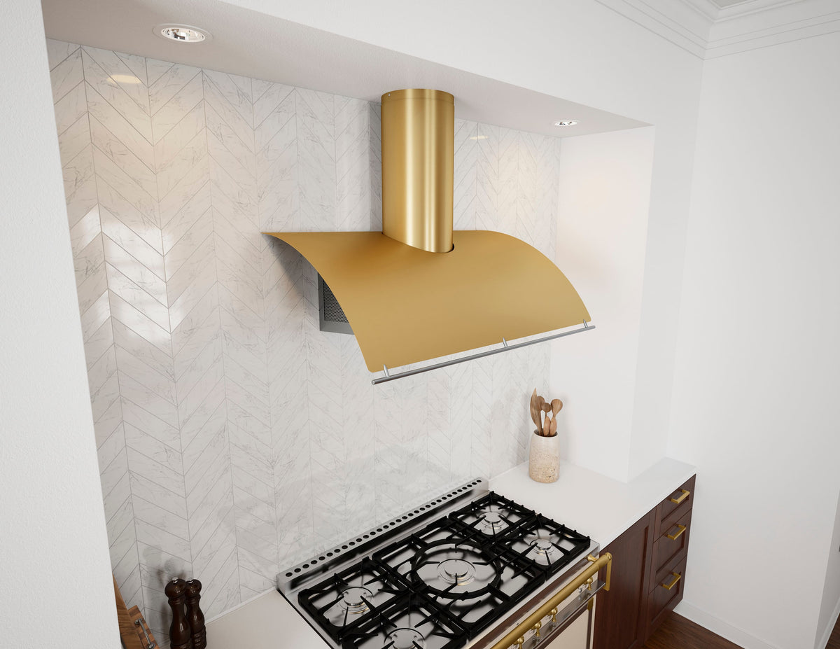 Zephyr - 42 inches - Externally Vented - Shell Range Hood - Gold