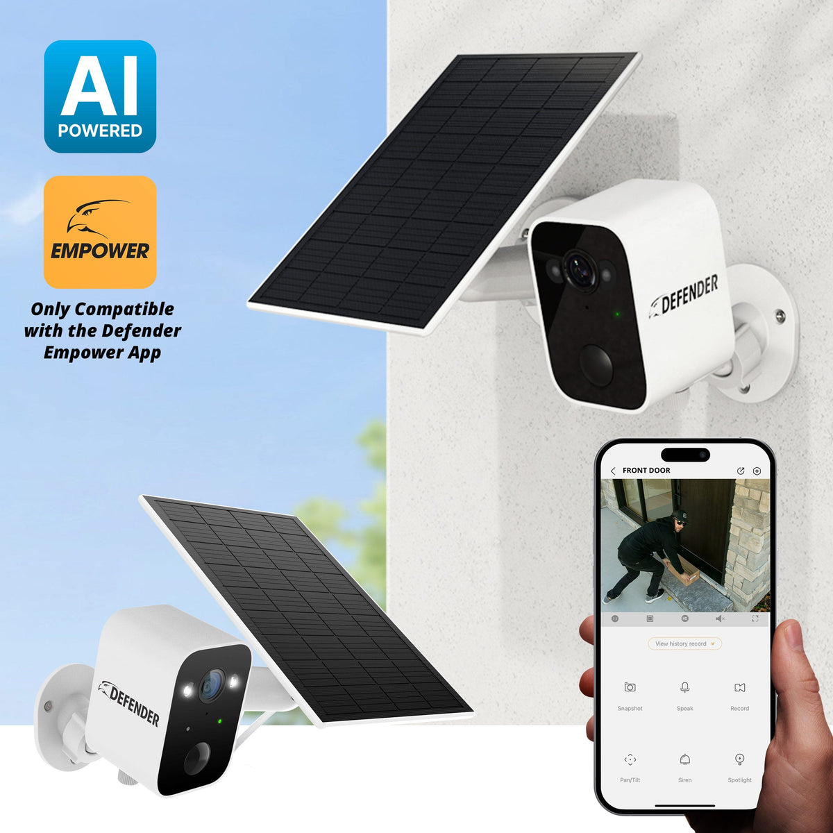 Defender - Solar Powered 4K AI Everwatch Wireless Security Camera with 3W Solar Panel, AI Detection - White