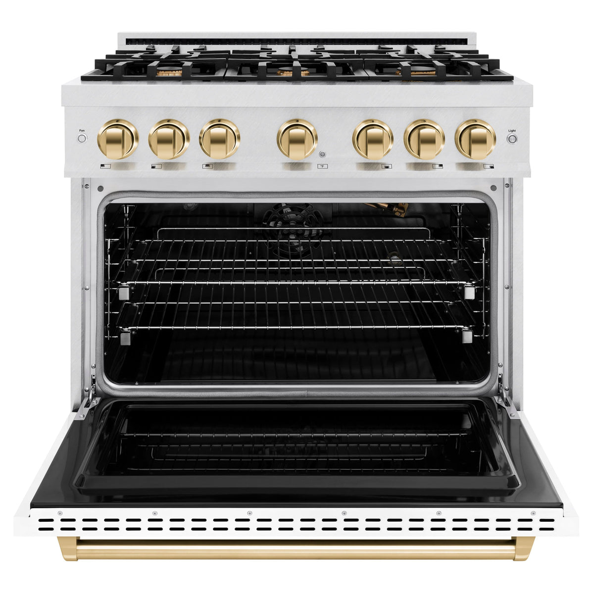 ZLINE - 36 in. Wide 6 Burner Autograph Classic Satin Steel Gas Range with Gold Accents (CGRSZ-WM-36-G) - White