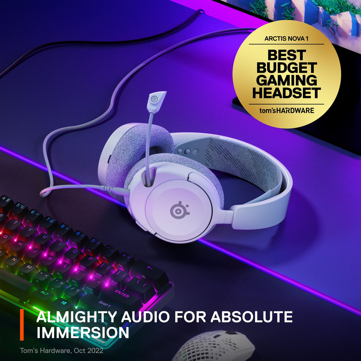 SteelSeries - Arctis Nova 1 Wired Over-the-Ear Gaming Headset for PC, PS5, PS4, XBOX Series X/S and Switch - White