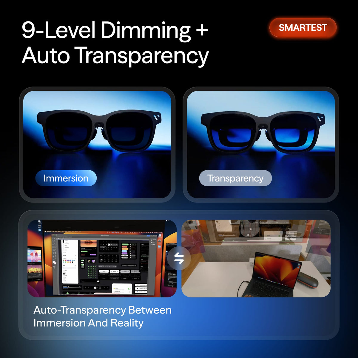 VITURE - Beast XR/AR Glasses: Biggest & Brightest, 58° 1200p Built-in 3DoF, 9-Level Dimming, HARMAN Audio, Large - Black