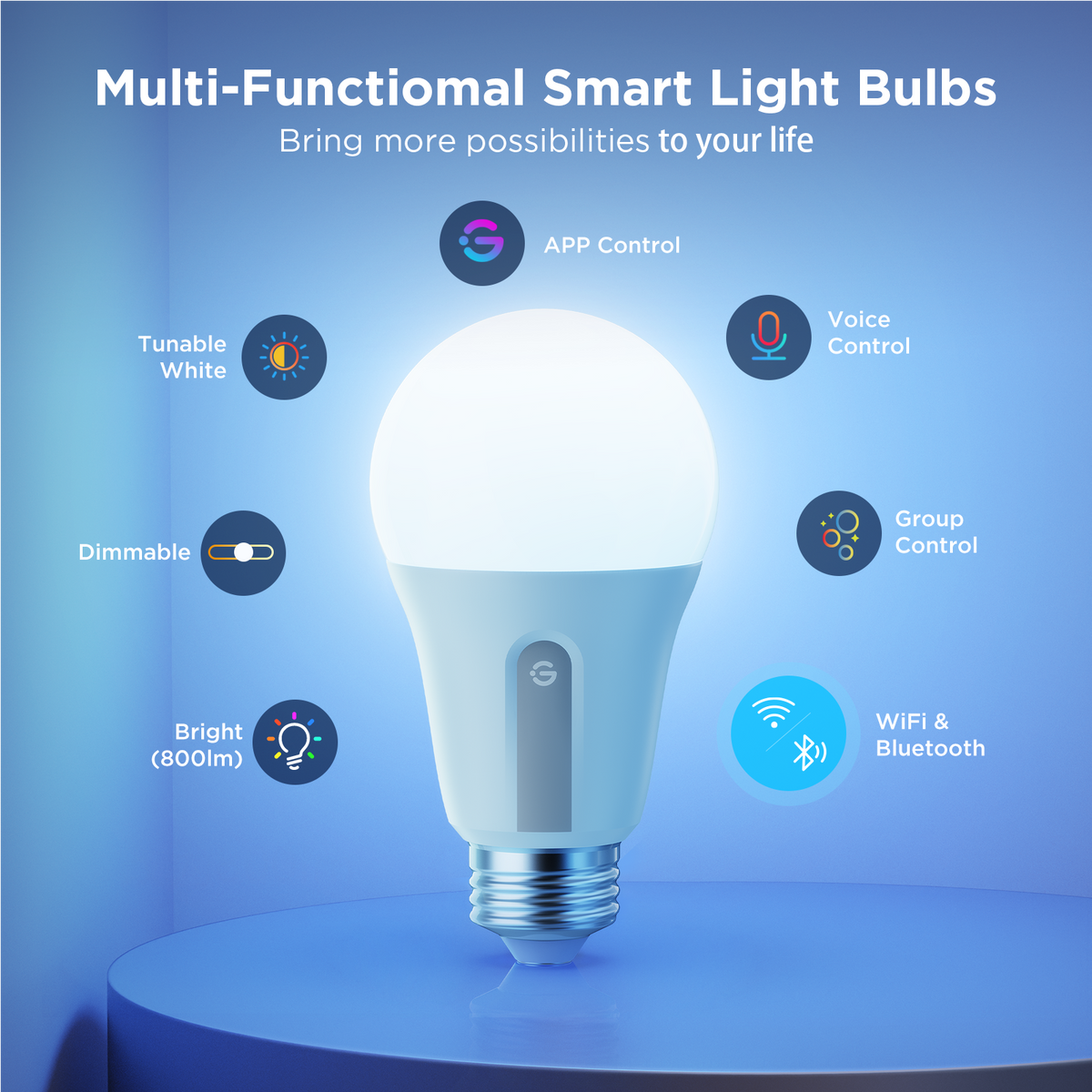 Govee - 800lm White Light A19 Smart Bulb 2pk - Multi