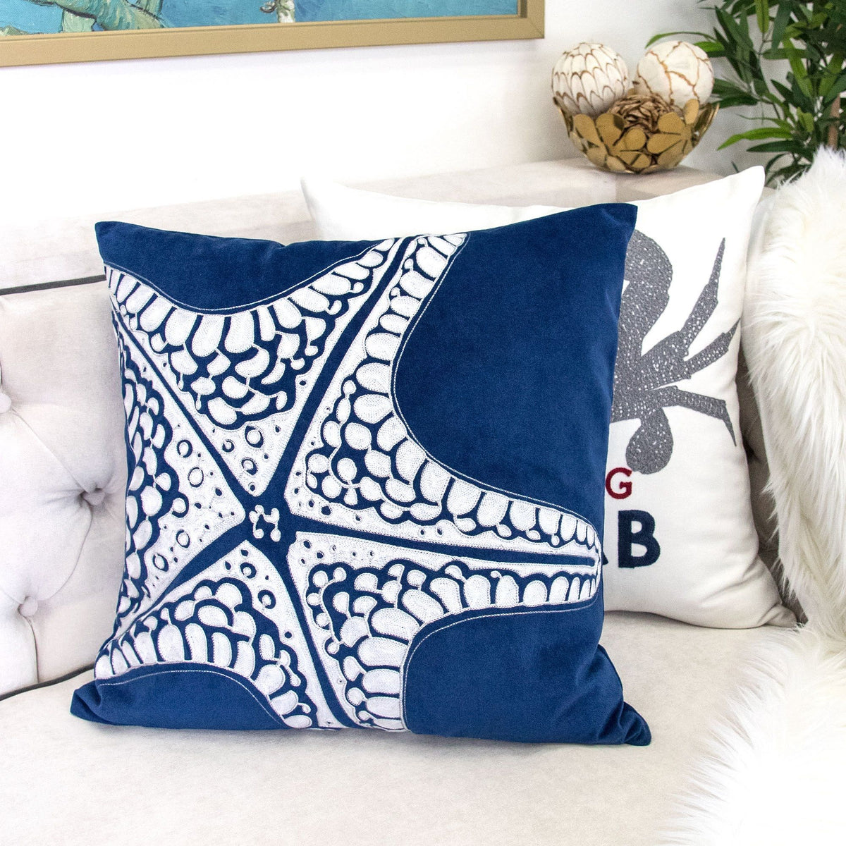 Almohada de estrella de mar con cremallera oculta (juego de 2) - Índigo