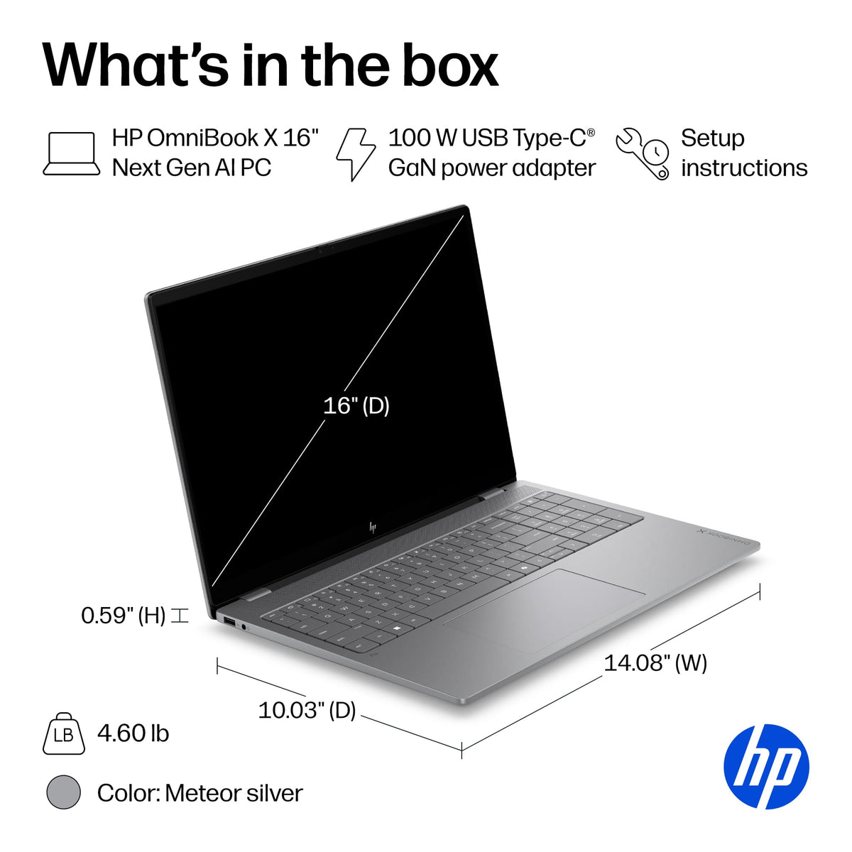HP - OmniBook X – 16” 2K OLED Touchscreen Laptop – Intel Core Ultra X7 358H 2026 – 32GB Memory – 1TB SSD – Copilot+ PC - Meteor Silver