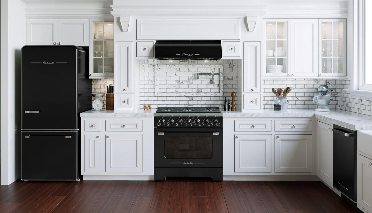 Unique Appliances - 36 in. Wide 6 Burner Classic Retro 5.2 Cu. Ft. Freestanding Gas Convection Range - Midnight Black