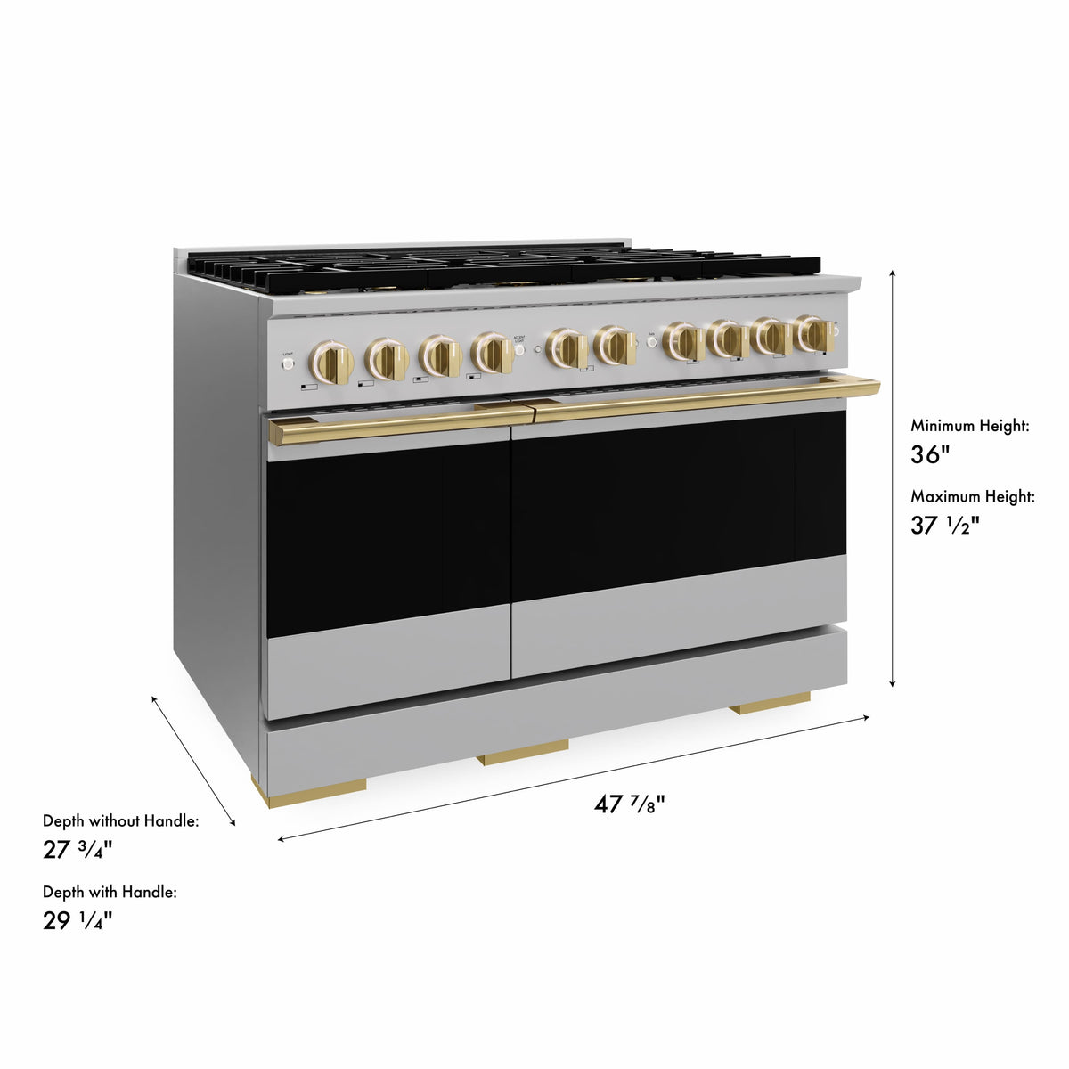 ZLINE - Autograph 48 in. 6.7 cu. ft. Marino Freestanding DuoPro Gas Range with Convection Oven & Polished Gold Accents - Stainless Steel