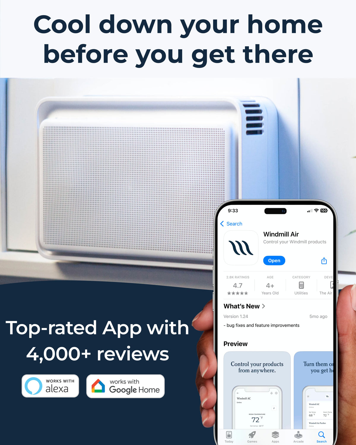 Windmill - WhisperTech 12,000 BTU Smart Window Air Conditioner with Inverter Technology - White