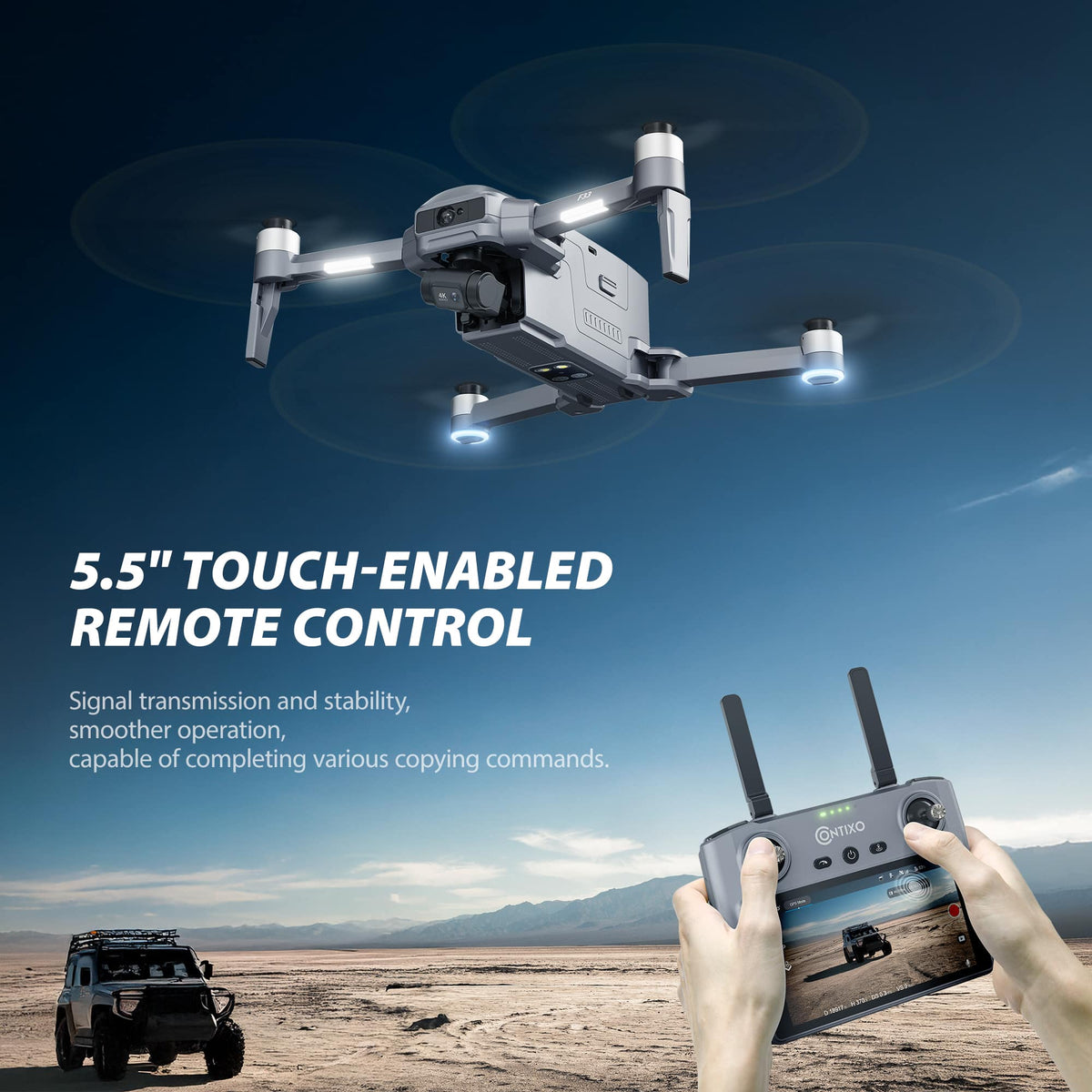 Contixo - F33 Vortex 4K GPS Drone with 2-Axis Gimbal, 6KM Range, 40-Min Flight, 5.5" HD Screen & Brushless Motor - Dark Gray