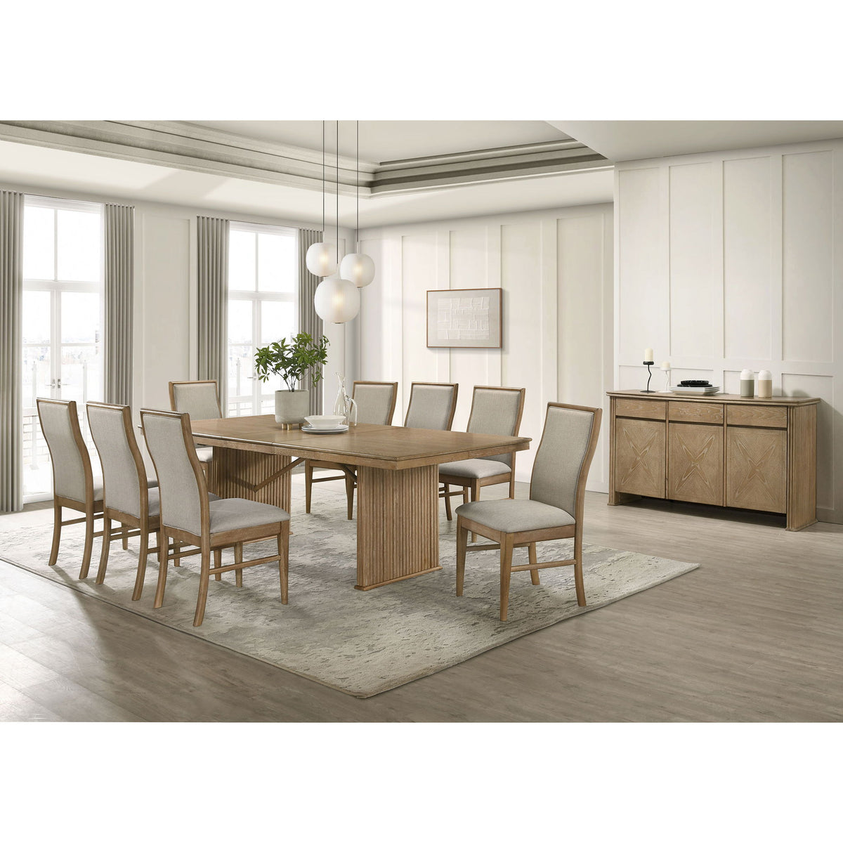 10 Piece Extension Dining Set With Upholstered Chairs And Matching Sideboard - Light Brown