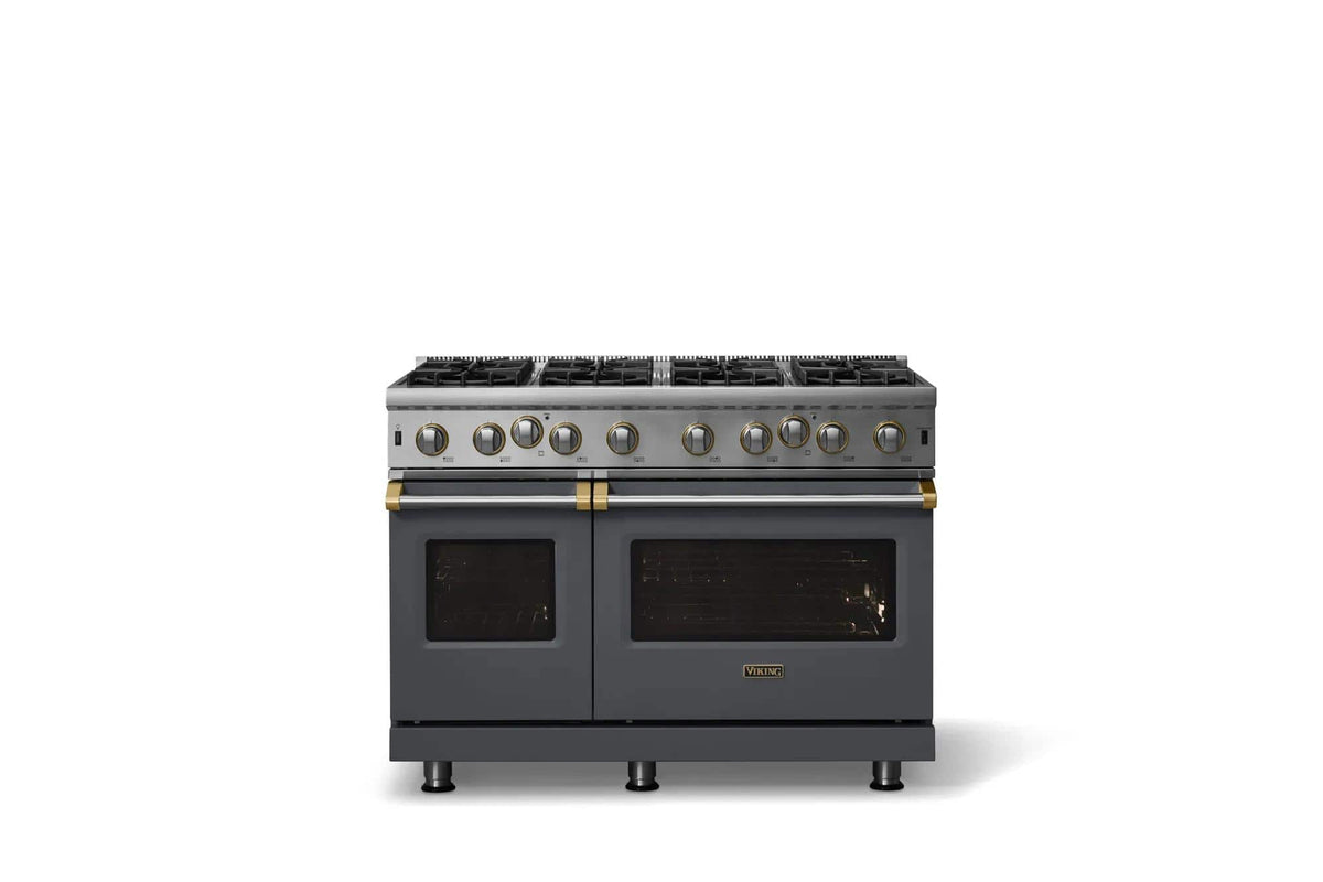 Viking - 48 in. Wide 8 Burner Pro 5 Series 6.1 Cu. Ft. Freestanding LP Gas Convection Range - Cast Black w. Brushed Brass - Cast Black