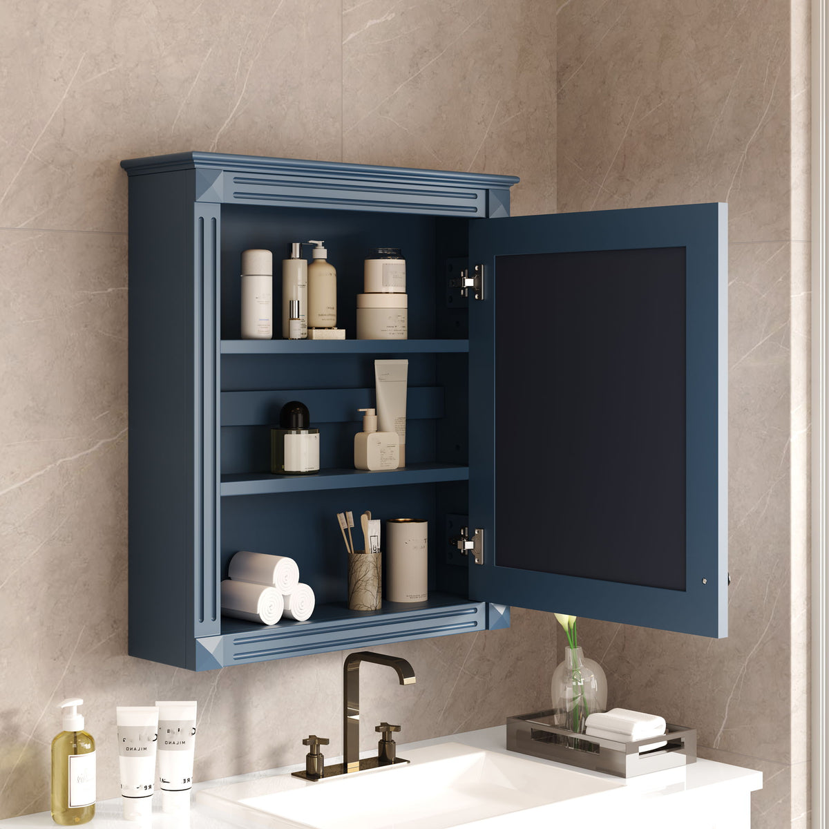 Wall Mounted Bathroom Storage Cabinet With Mirror, Medicine Cabinet With Height Adjustable Shelf