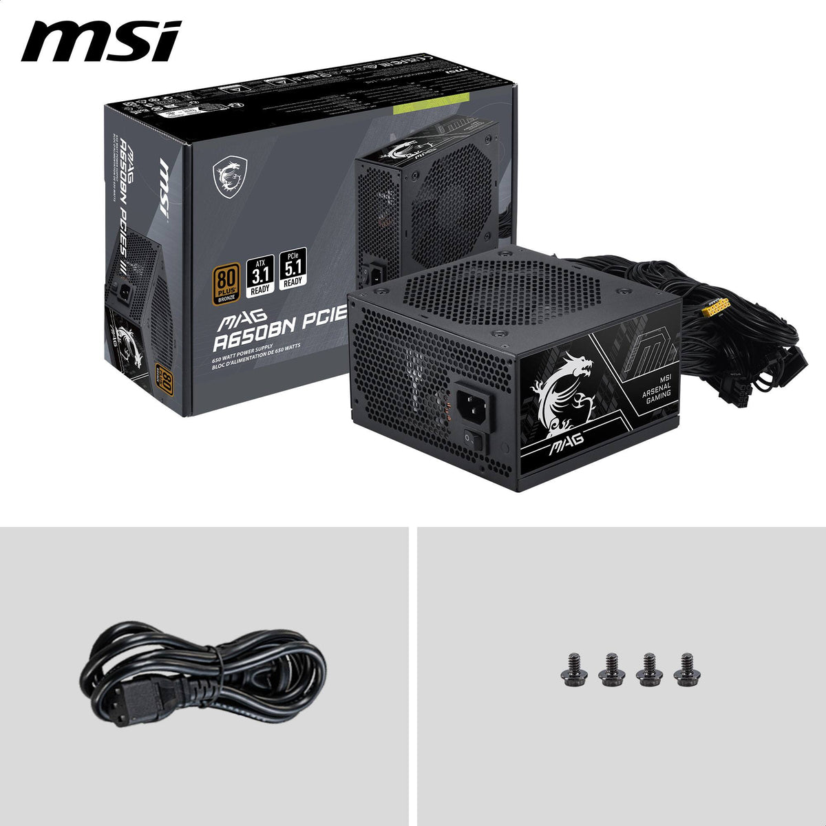 MSI - MAG A650BN PCIE5 III 650W 80 PLUS Bronze Non-Modular ATX 3.1 & PCIe 5.1 Ready Power Supply - Black