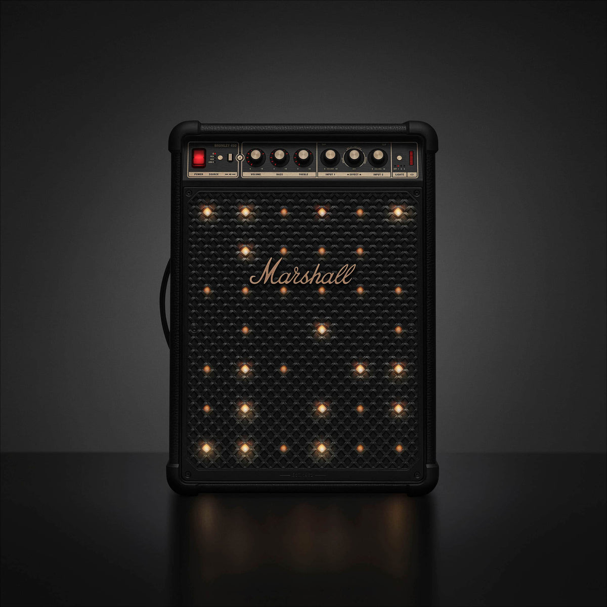 Marshall - Bromley 450 Portable Wireless Party Speaker with Bluetooth / 3.5 mm Auxiliary / RCA / Microphone Inputs and LED Lights - Black/Brass