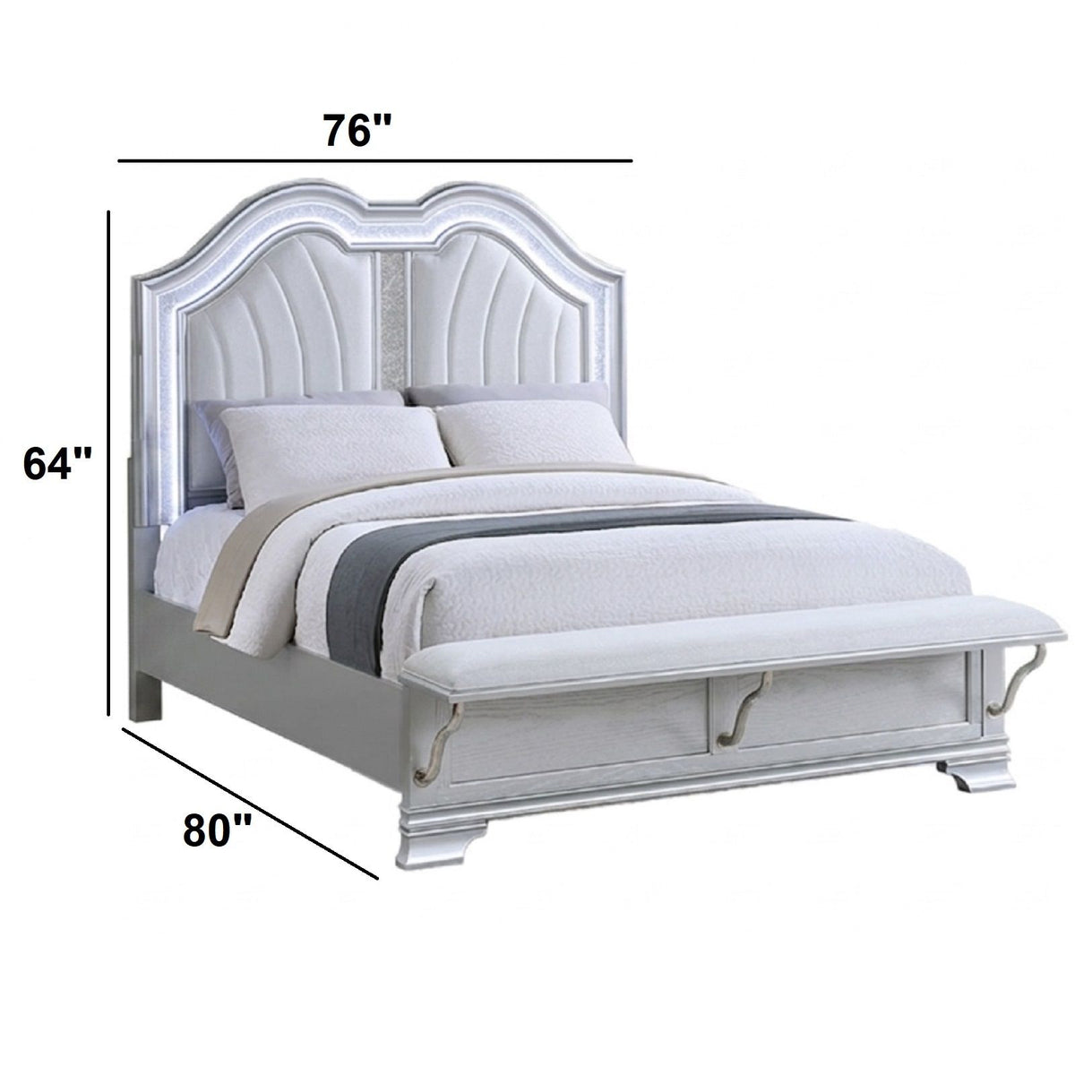 Cama elegante con banco integrado en el piecero y USB