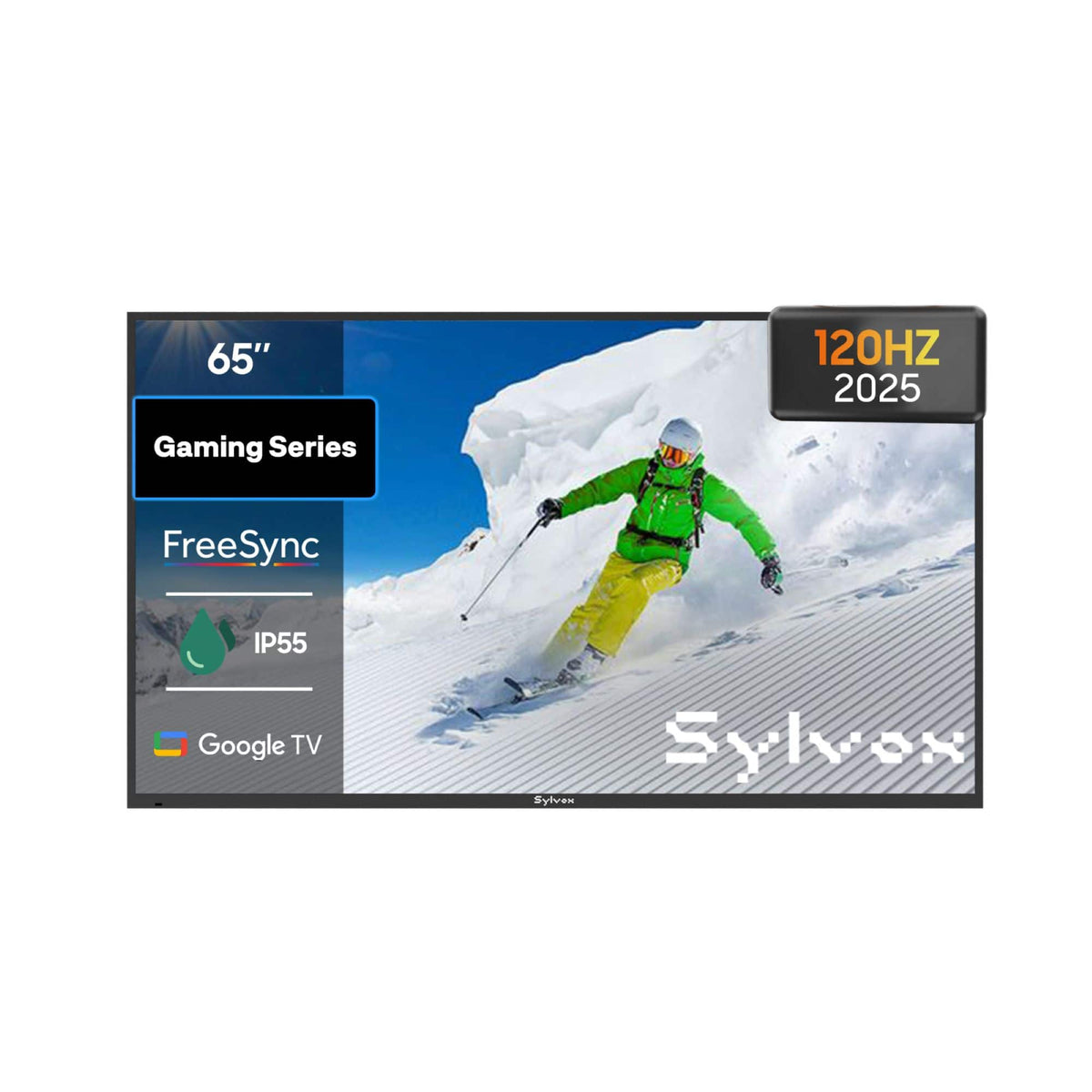 Sylvox - 65" Class Gaming Series Partial Sun Smart Outdoor TV, 120Hz Google TV, 1000 Nit 4K UHD LED, IP55 Waterproof (2025)