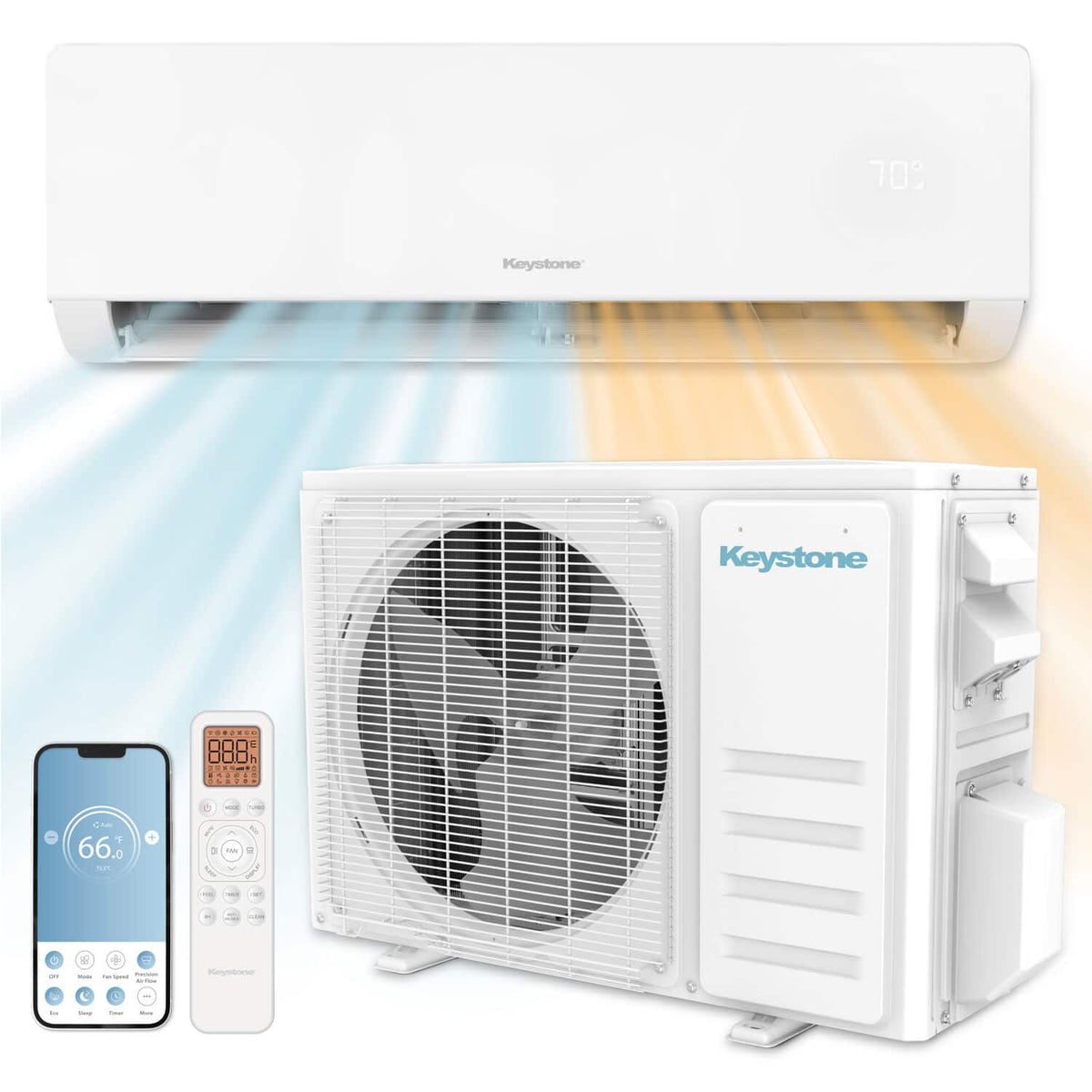 Keystone - Core 230V 550 Sq. Ft. 12,000 BTU Smart Mini Split Air Conditioner 12,000 BTU Heater - White