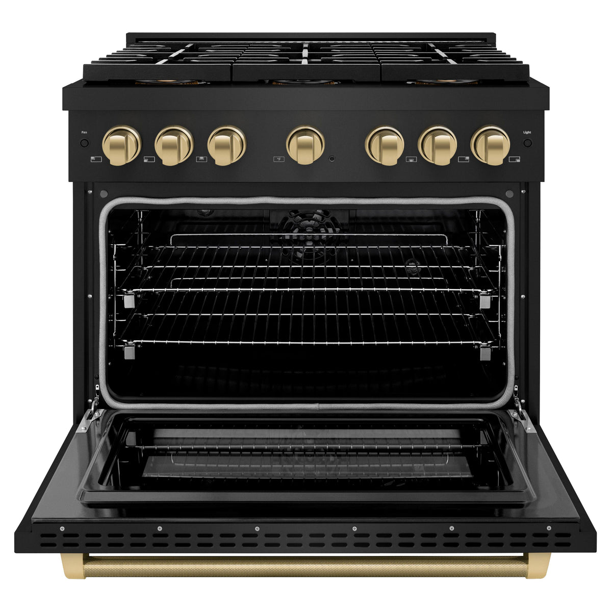 ZLINE - 36 in. Wide 6 Burner Autograph 5.2 cu. ft. Freestanding Paramount DuoPro Dual Fuel Range with Champagne Helix Handle - Black Stainless Steel