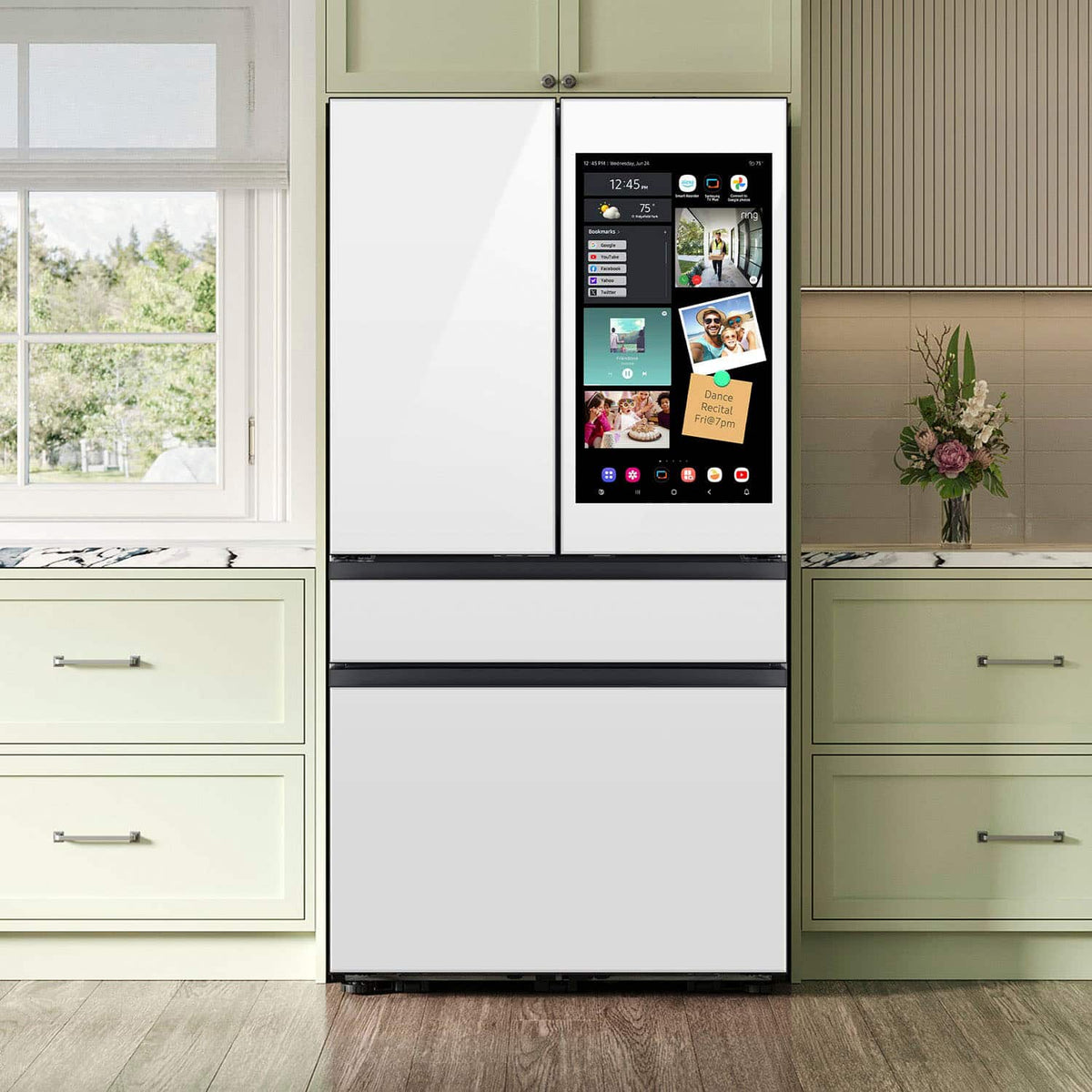 Samsung - 36 in. Wide Bespoke 23 cu. ft. Counter Depth 4-Door French Door Refrigerator with AI Family Hub+ - White Glass