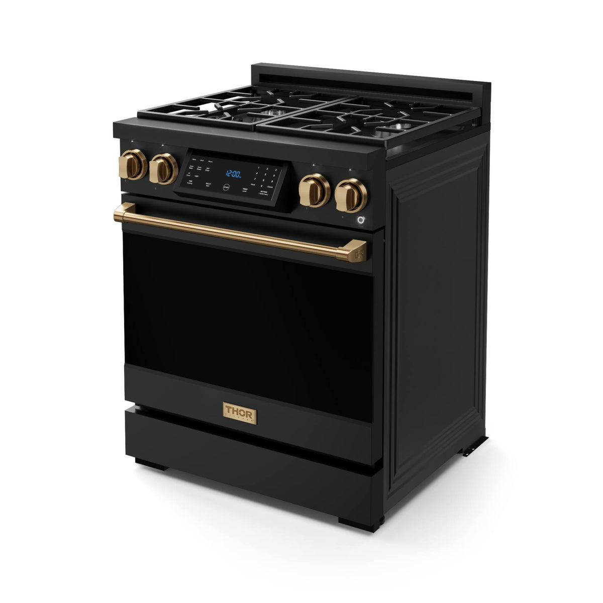 30 in. Wide 4 burner Gordon Ramsay Series by Thor Kitchen 4.55 Cu. Ft Freestanding LP Gas Range with Bronze Hardware - Black