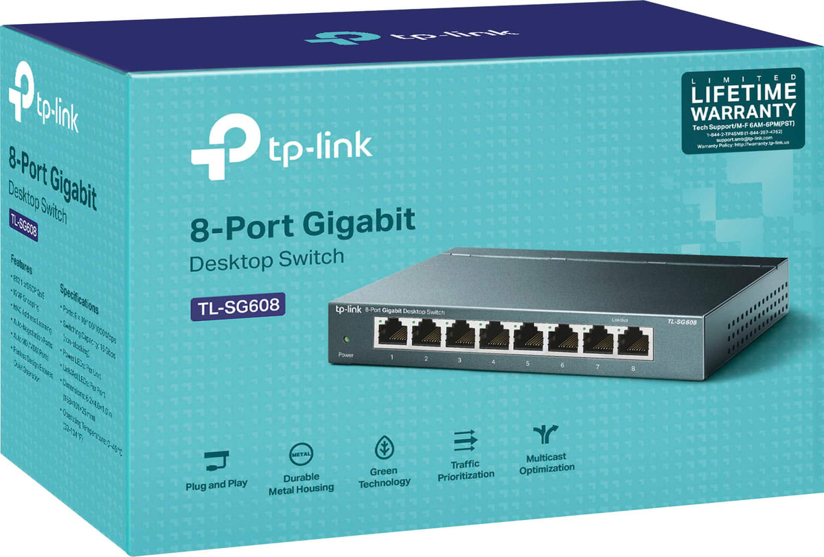 TP-Link - 8-Port 10/100/1000 Mbps Unmanaged Switch - Black