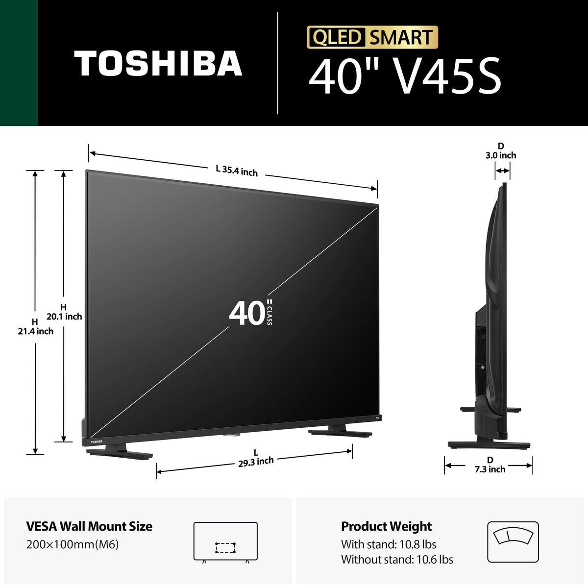 Toshiba - 40" Class V45 QLED Series FHD 1080p Smart Fire TV (2026)