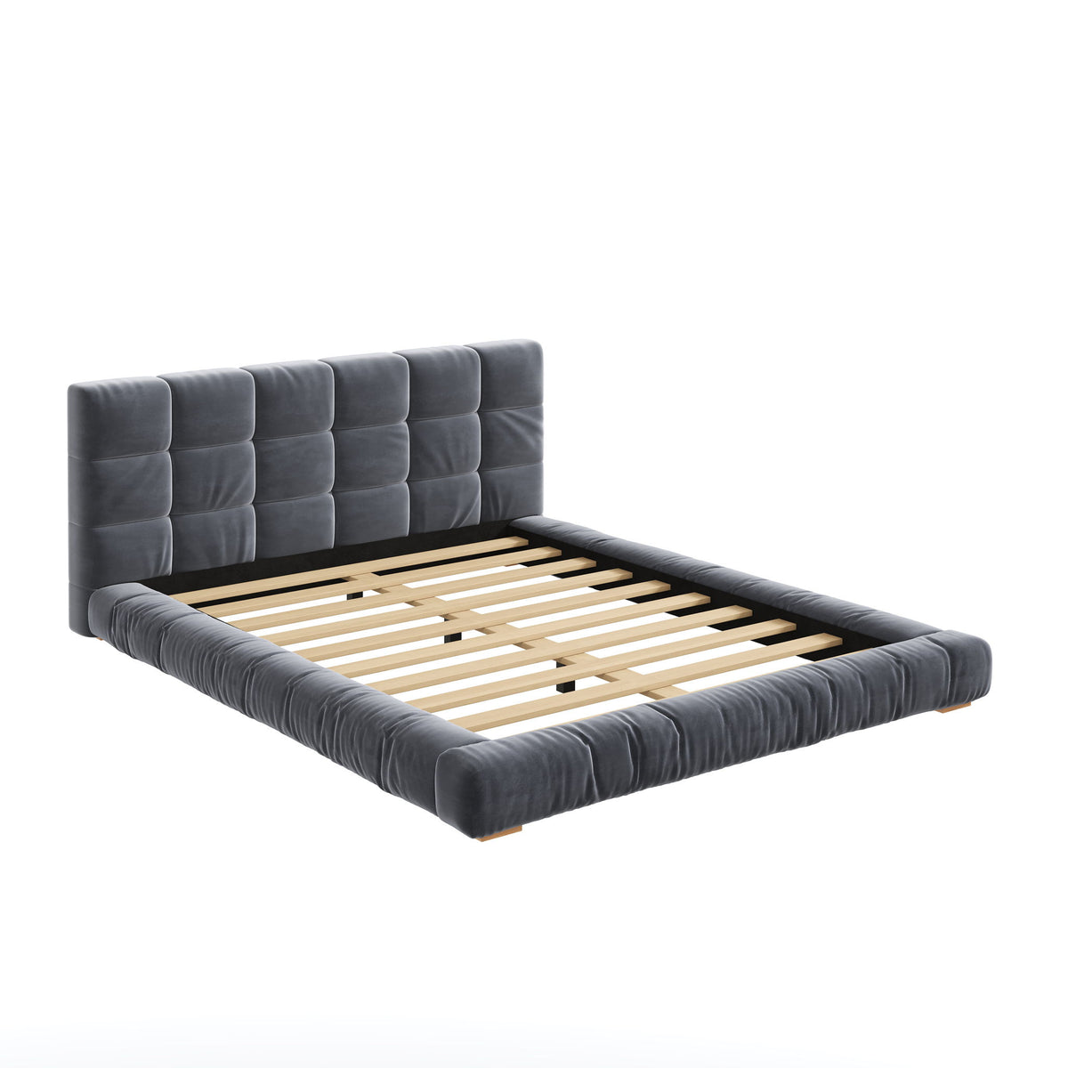 Base de cama tapizada con cabecero capitoné