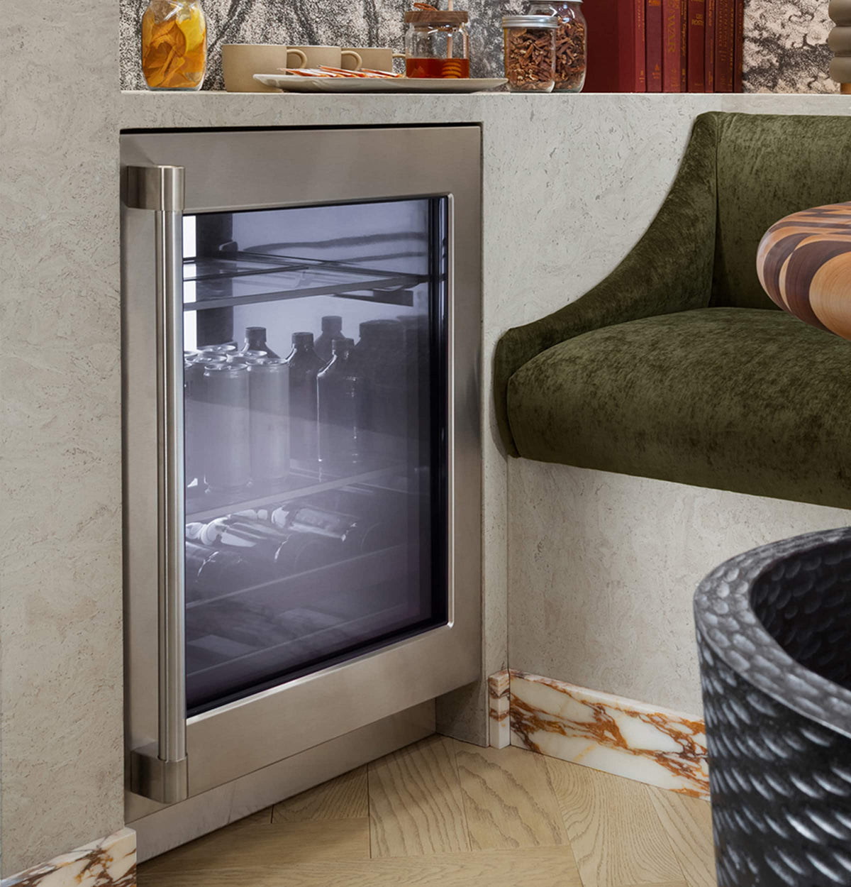 Monogram - 13-Bottle or 126 Can Built-In Beverage Cooler with Illuminated Interior - Custom Panel Ready
