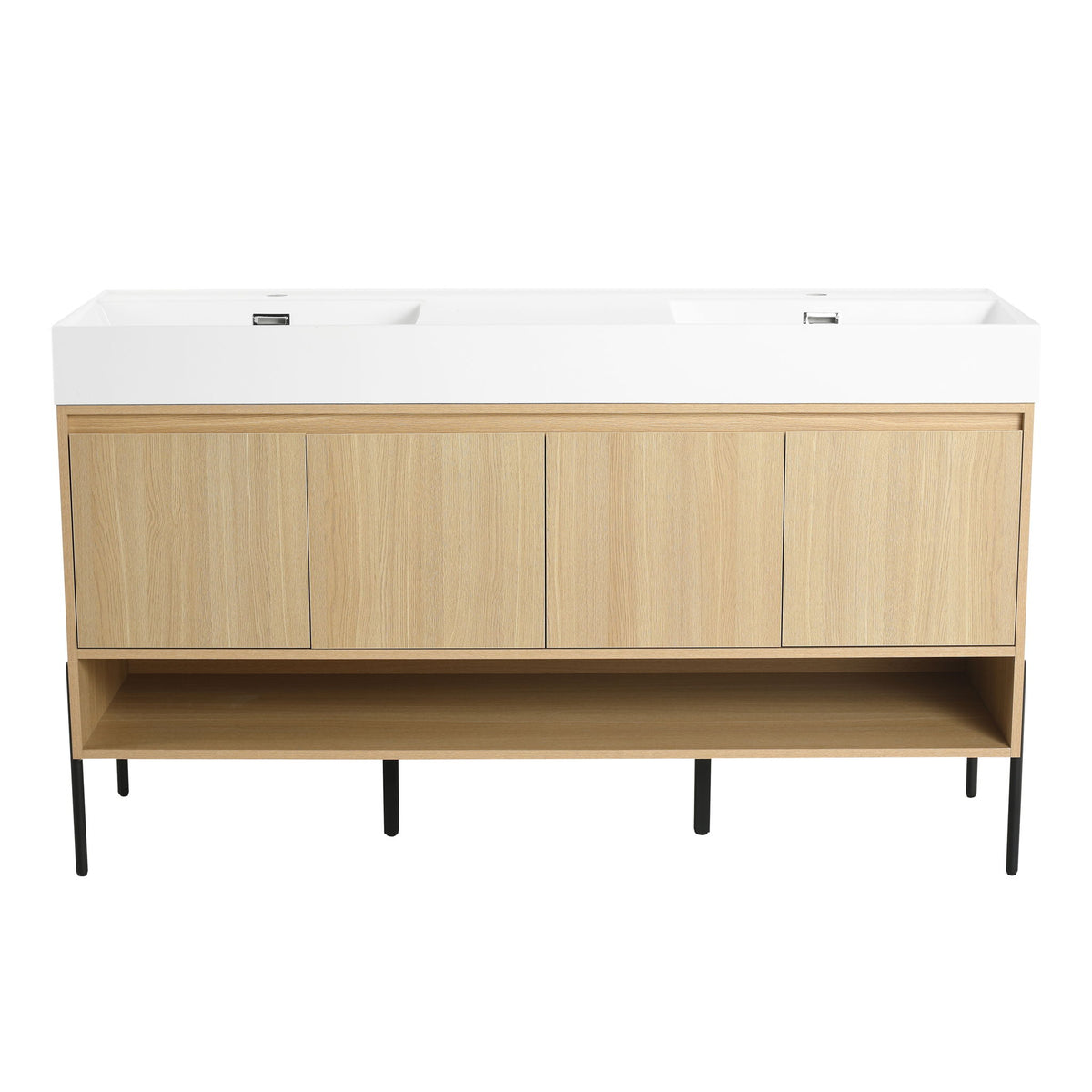 Tocador de baño moderno con lavabo individual de resina y gabinete de almacenamiento