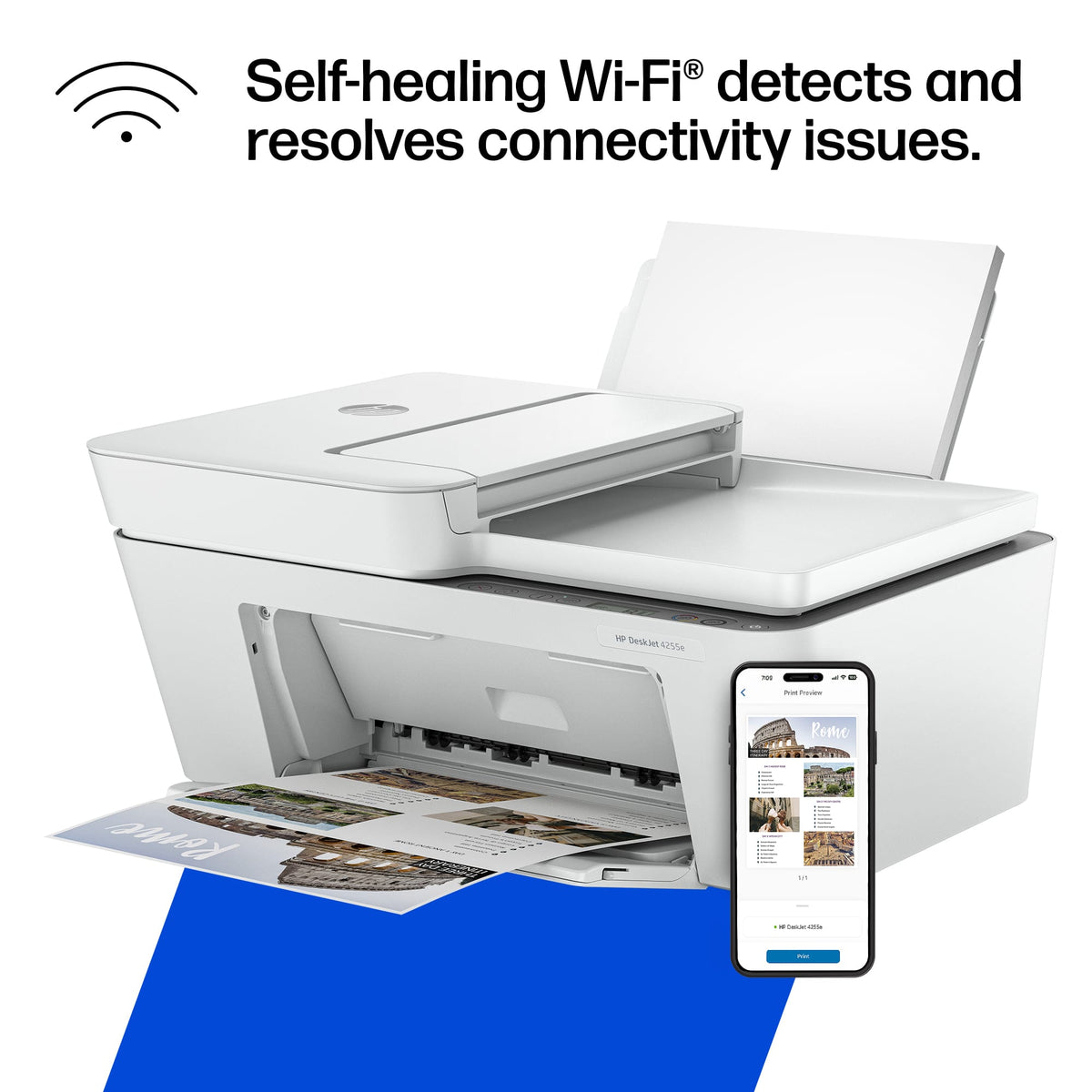 HP - DeskJet 4255e Wireless AI-Enabled All-in-One Inkjet Printer with 3 Months of Instant Ink - White