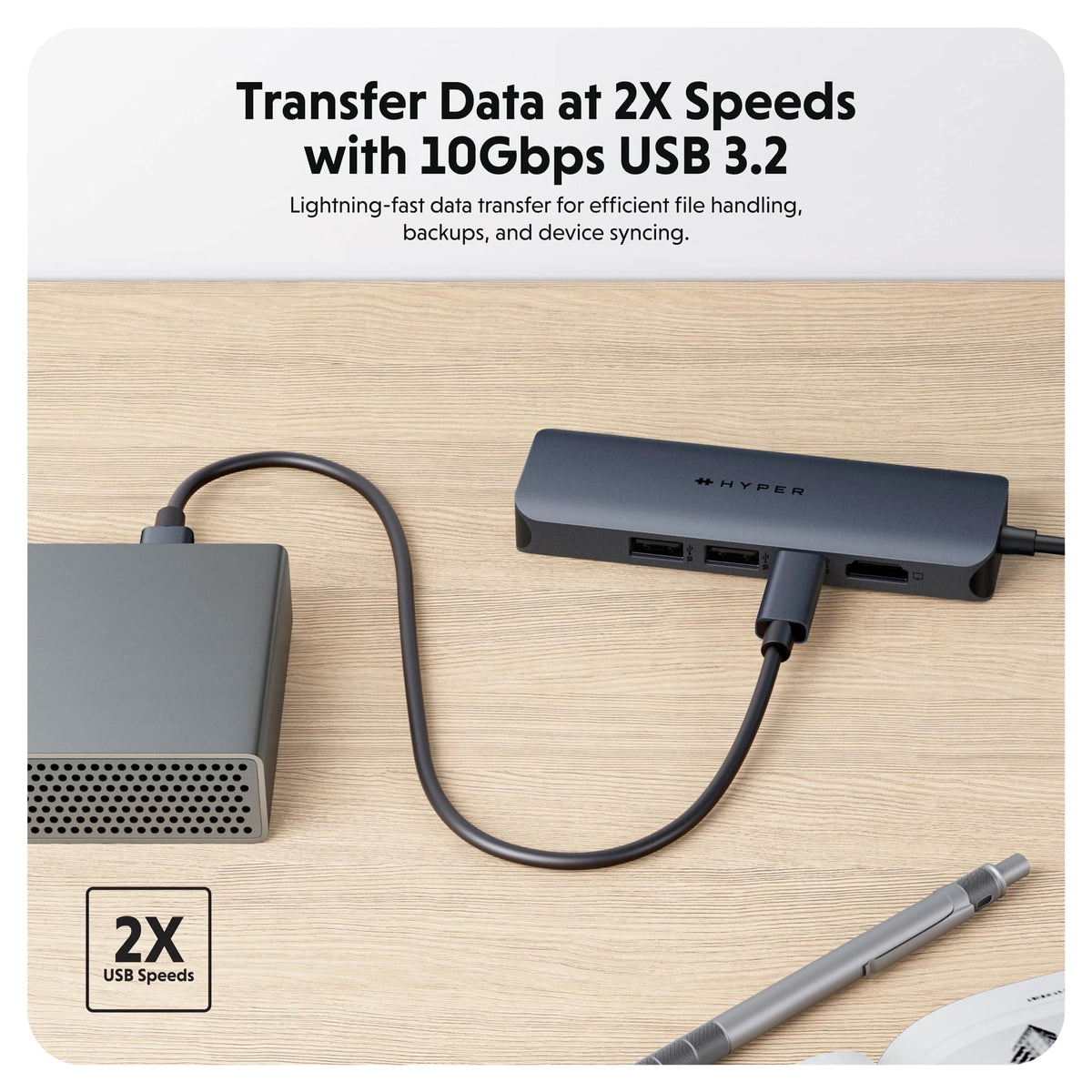 Hyper - HyperDrive Next​ 6 Port USB-C Hub, 4K HDMI, 1 USB-C, 2 USB-A, travel dock for MacBook and Windows PC - Midnight Blue