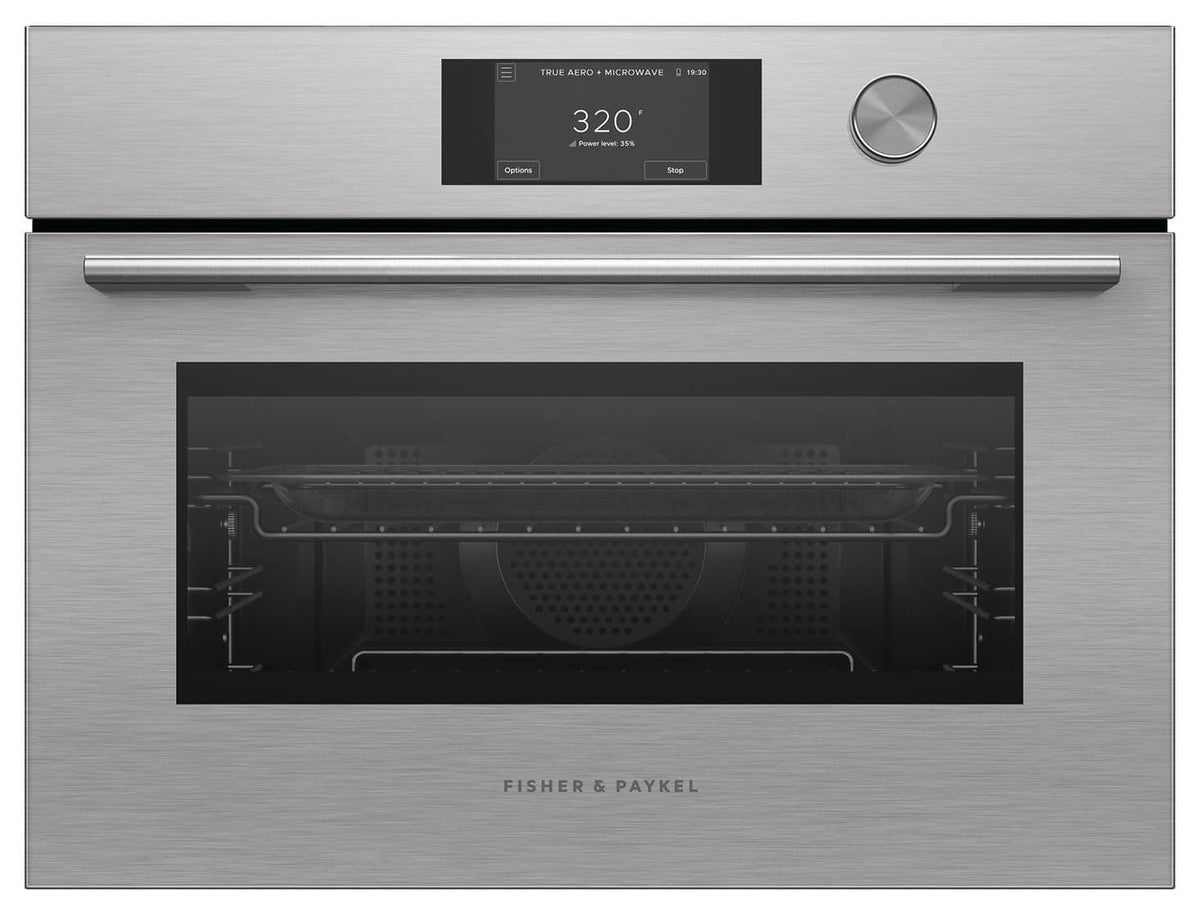 Fisher & Paykel - 24" 1.7 Cu Ft Built-in Convection Speed Oven, 5"Touchscreen w/Dial - Compact - Contemporary - Brushed Silver