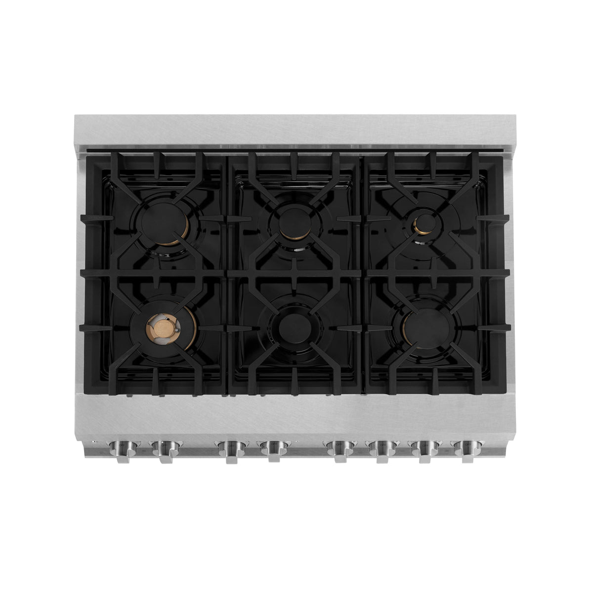 ZLINE - 36 in. Wide 6 Burner Autograph Legacy Dual Fuel Range in Satin Steel w/ Black & Gold Accents (RASZ-BLM-36-G) - Black Matte