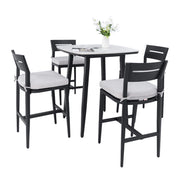 5 Pieces Outdoor Patio Bar Set, Rounded Square Table & 4 Aluminum Bar Stools