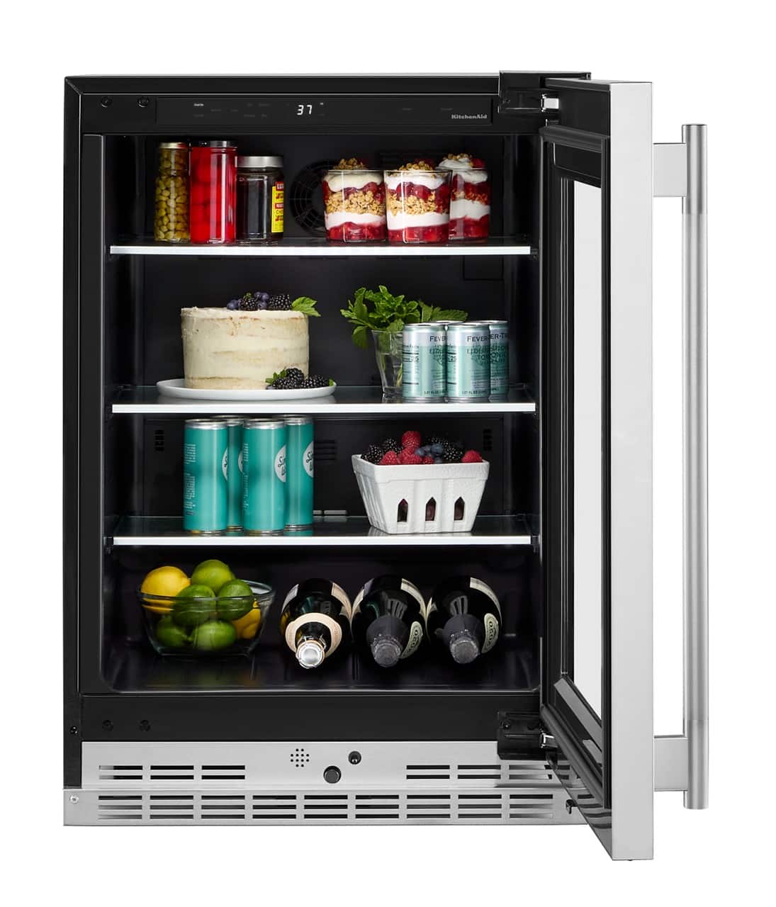 KitchenAid - 5.2 Cu. Ft. Undercounter Refrigerator with Glass Door and Shelves with Metallic Accents - PrintShield Stainless Finish