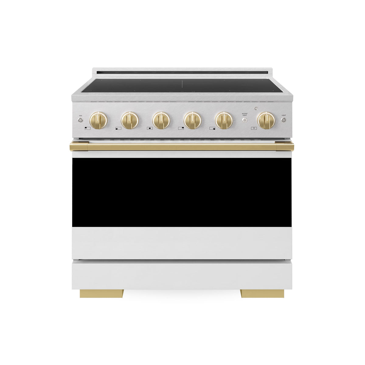 ZLINE - Autograph 36 in. 5.2 cu. ft. Marino Freestanding Induction Range in Satin Steel with Gold Accents & White Door - White Matte