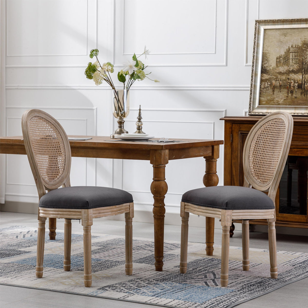 Dining Chairs, Upholstered With Round Back (Set of 2) - Gray