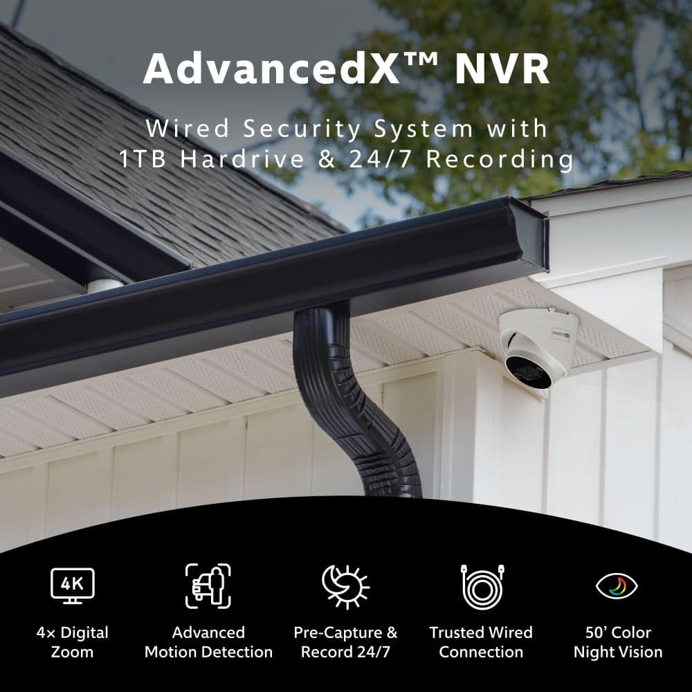 Swann - AdvancedX Wired NVR 4K Security Camera System 16 CH, 8 PoE Outdoor Cameras, 2TB, Color Night Vision, Motion Detect - White