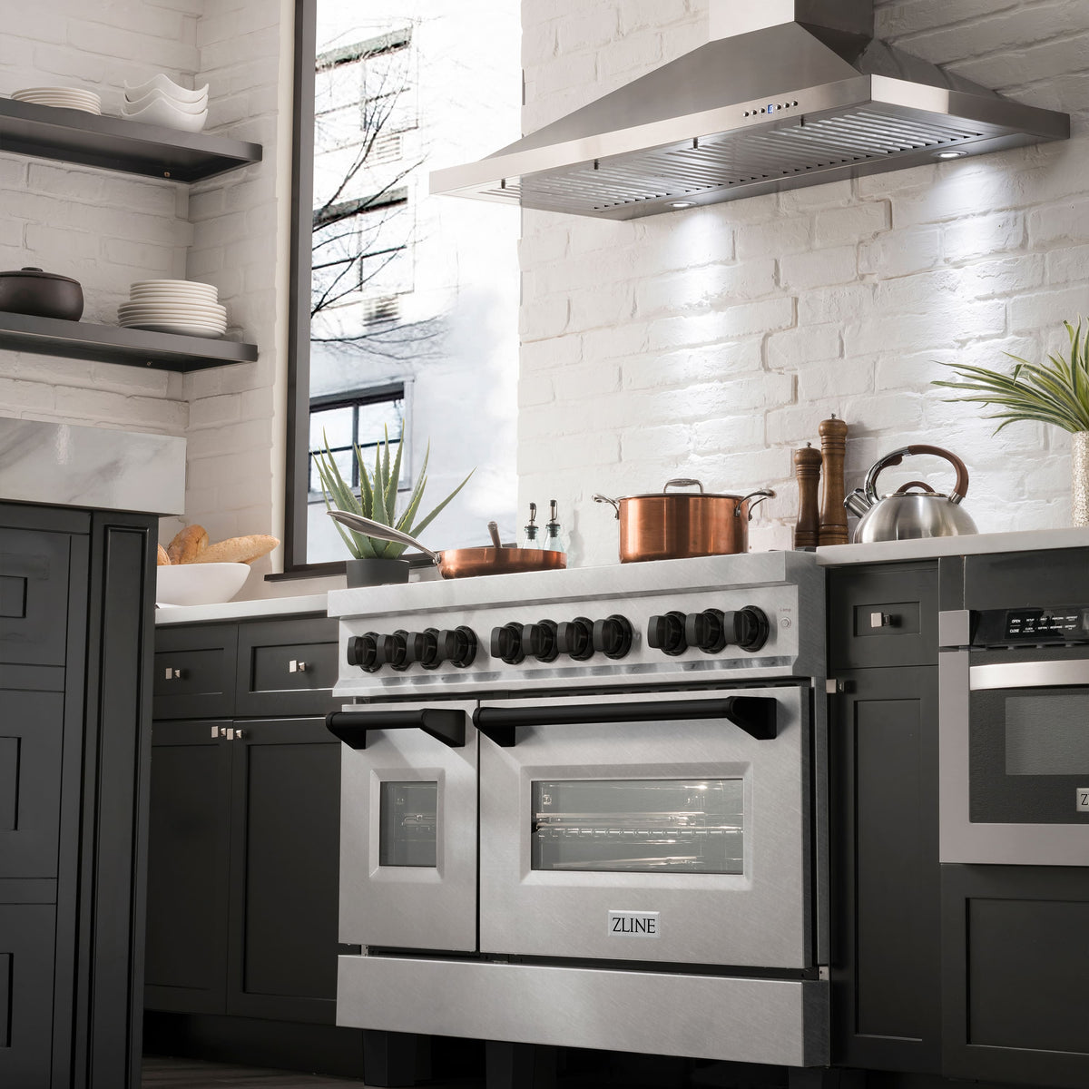 48 in. Wide 8 Burner ZLINE Autograph Legacy Dual Fuel Range in Satin Steel & Black Accents (RASZ-SN-48-MB) - Satin Stainless Steel