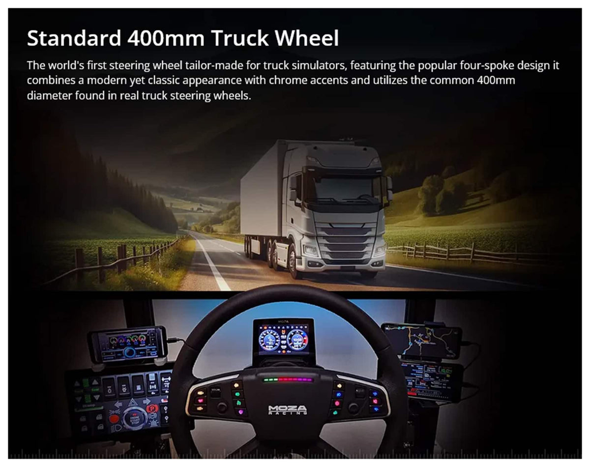 Moza Racing - Truck Simulator Sim Racing Bundle for Windows (Pedals, Wheelbase, & Steering Wheel) - Black