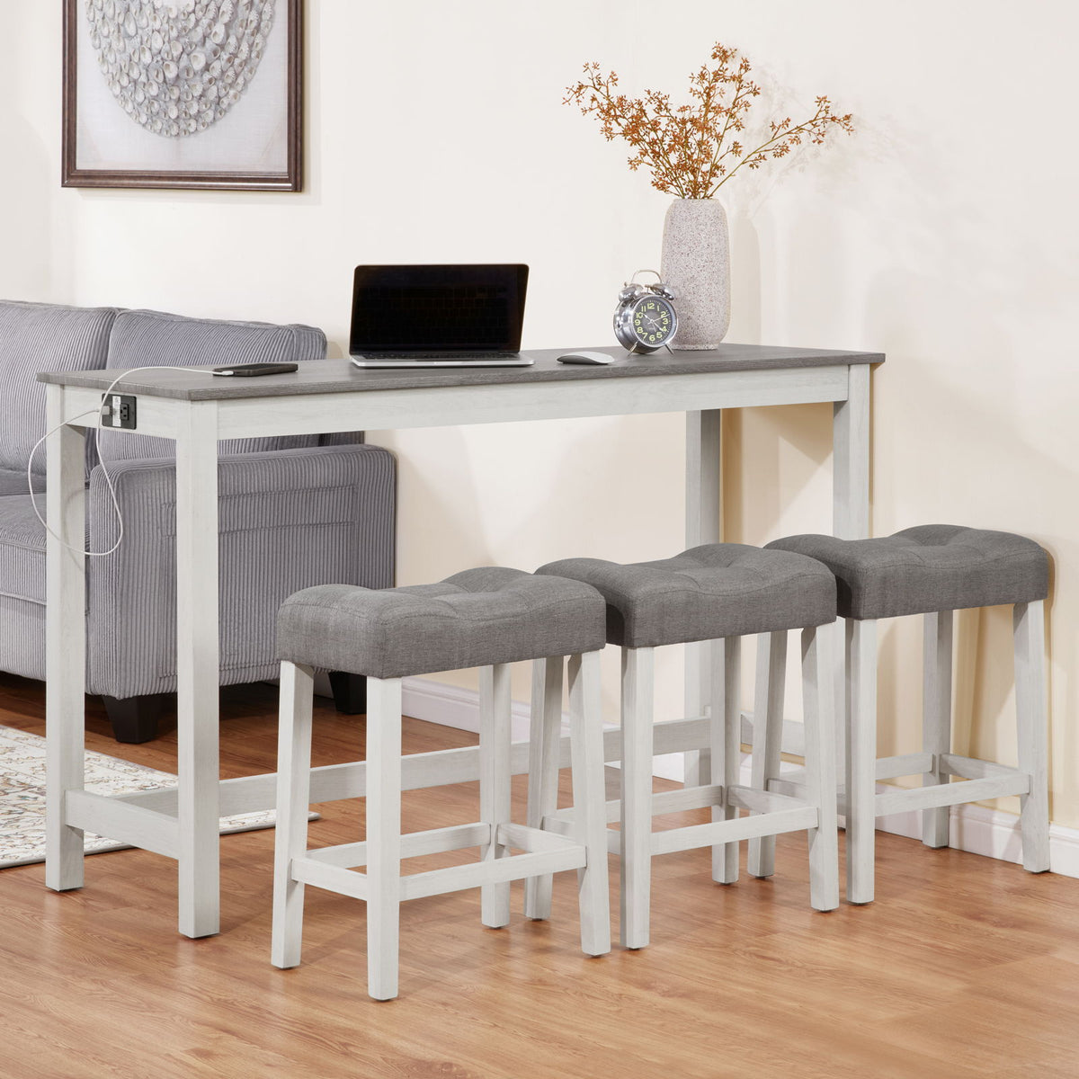 Set de mesa de bar de 4 piezas con toma de corriente