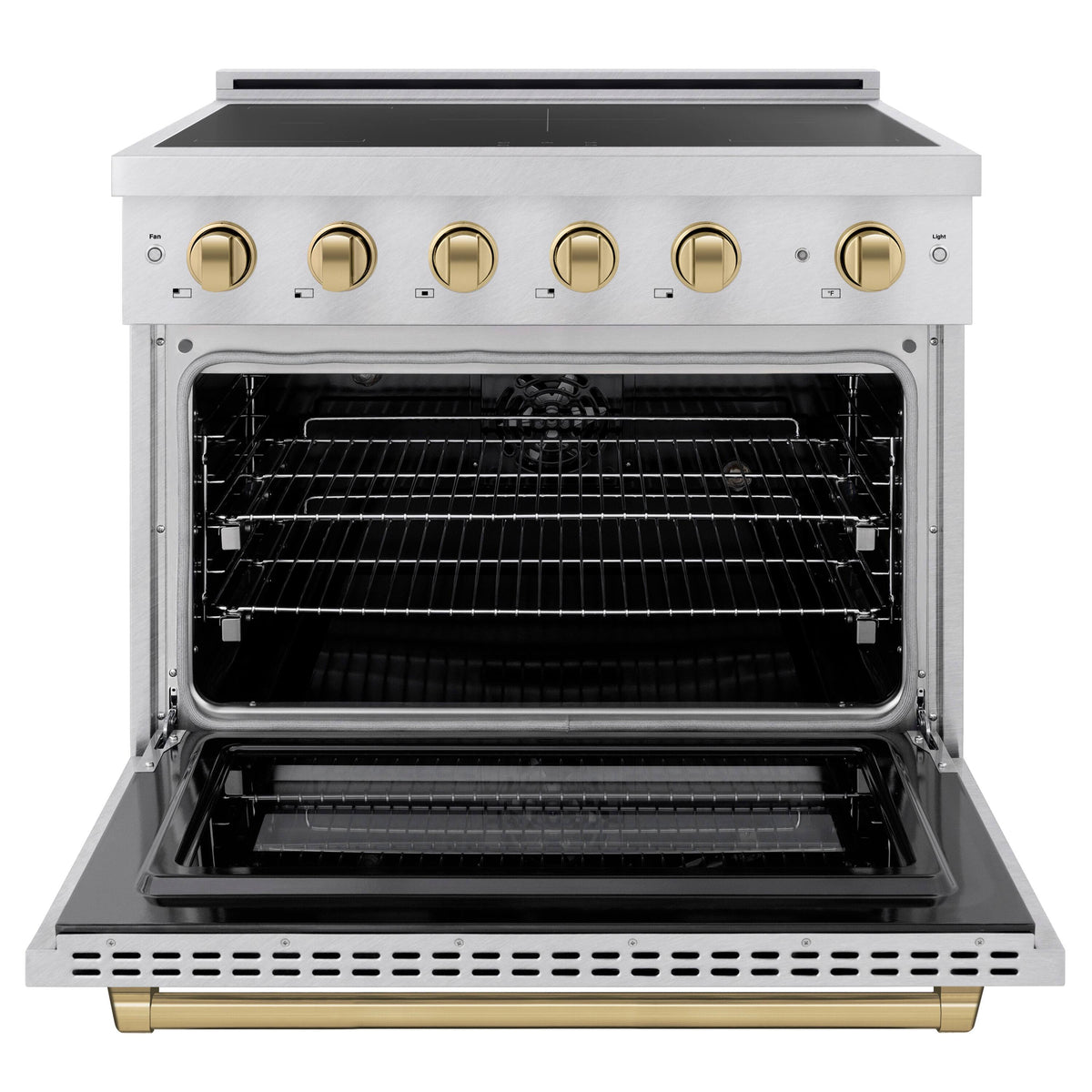 ZLINE - 36 in. Wide 5 Elements Autograph 5.2 cu. ft. Paramount Freestanding Induction Range in Satin Steel with Bronze Accents - Satin Stainless Steel