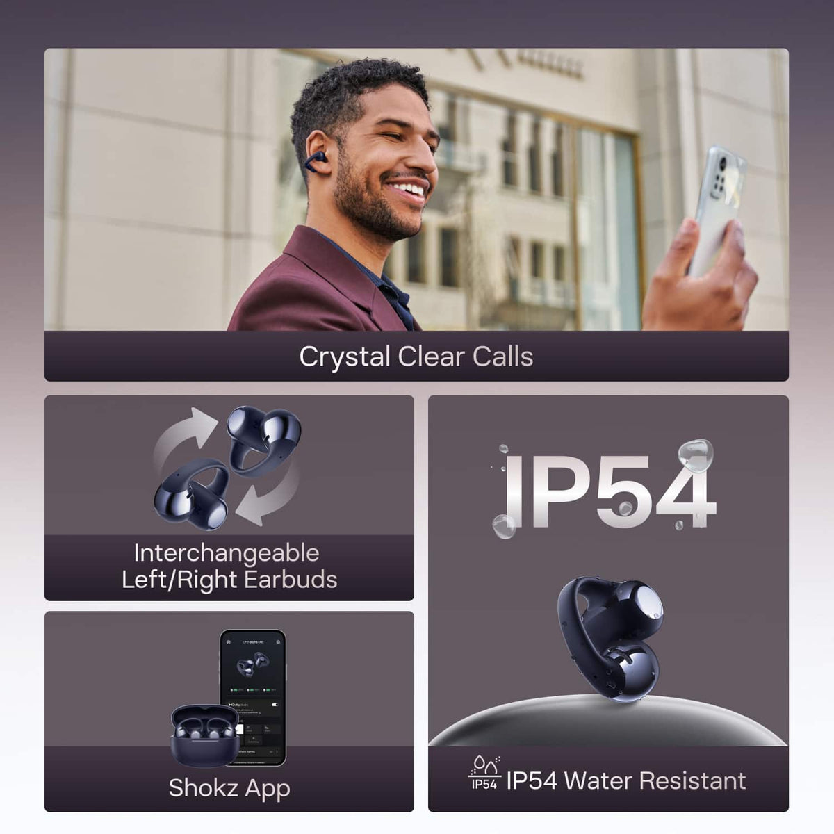 Shokz - OpenDots ONE Open-Ear Clip-On True Wireless Bluetooth Earbuds - Midnight Blue