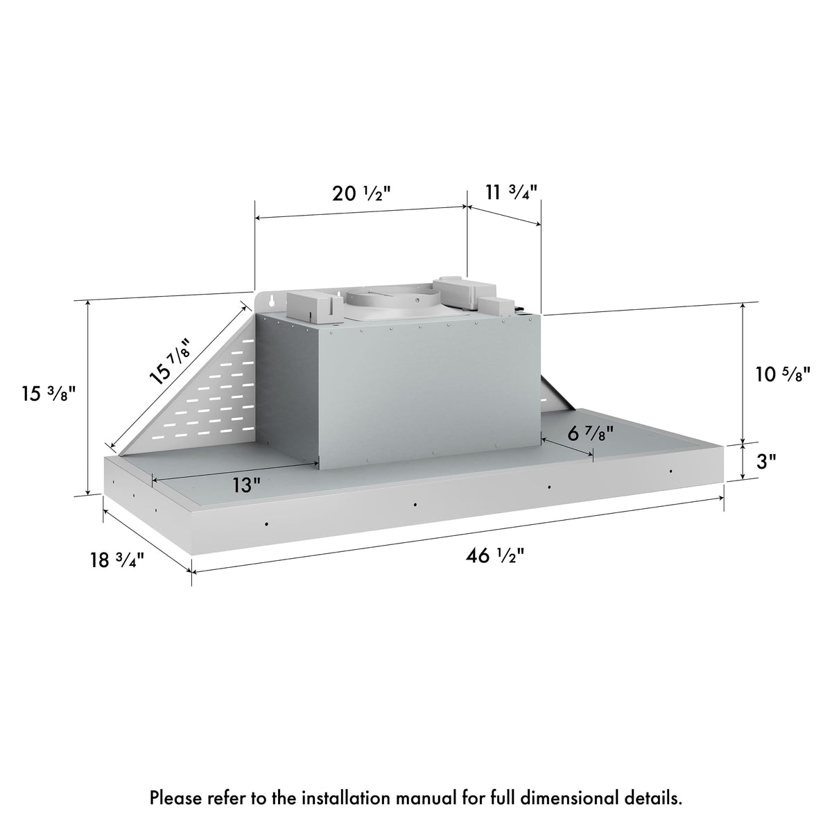 ZLINE - 46 inches - Externally Vented - Range Hood Insert - Stainless Steel