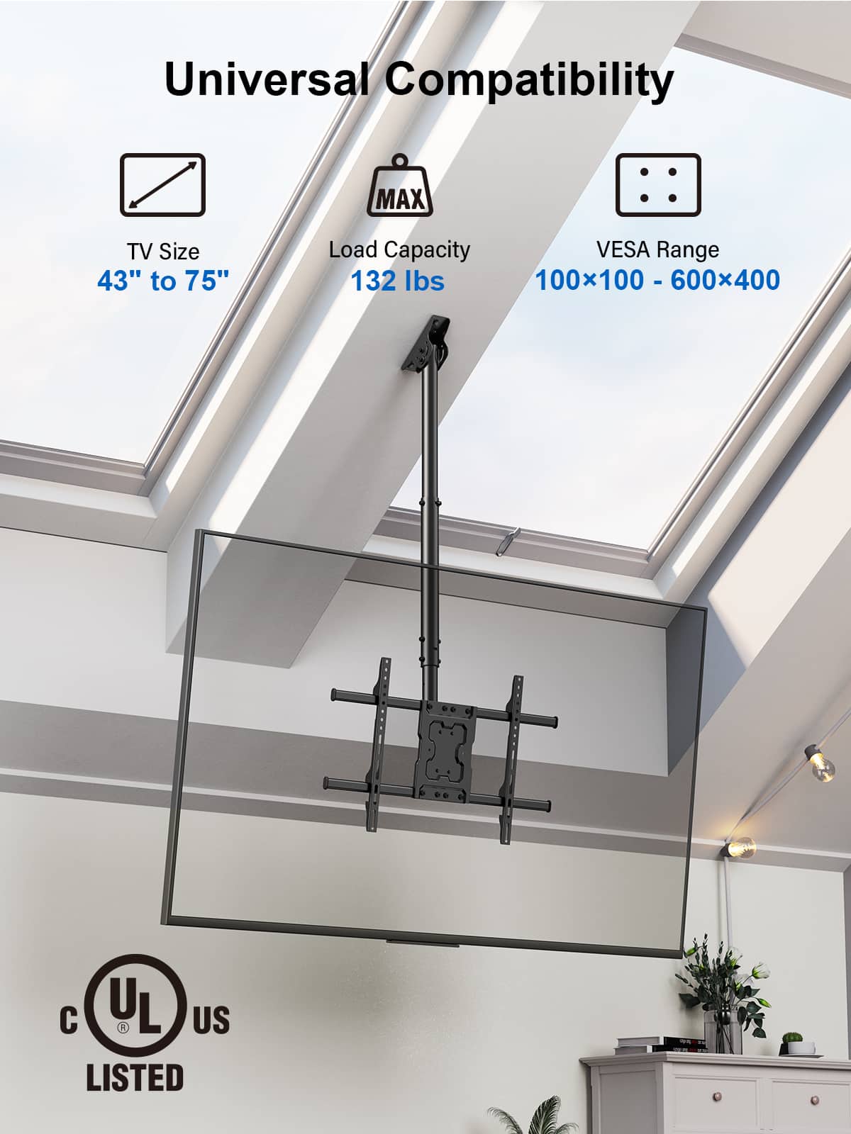 ErgoAV - 43″-75″ Ceiling Mounts for TVs - Black