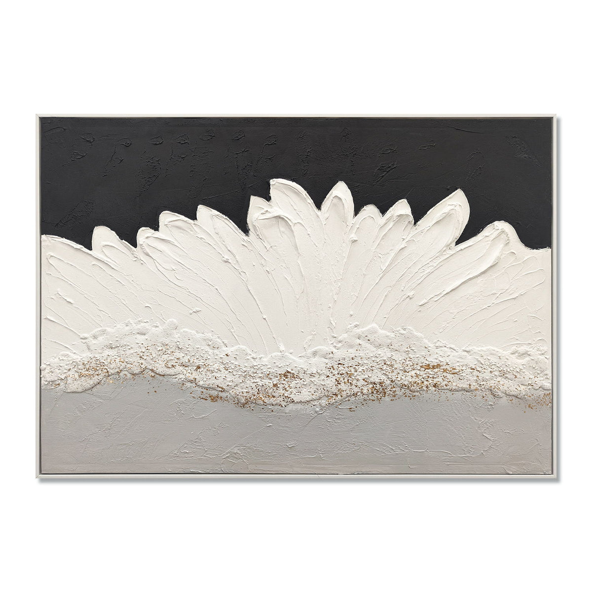 Arte de pared abstracto enmarcado y pintura sobre lienzo con textura gruesa y detalles, decoración para sala de estar - Blanco y negro