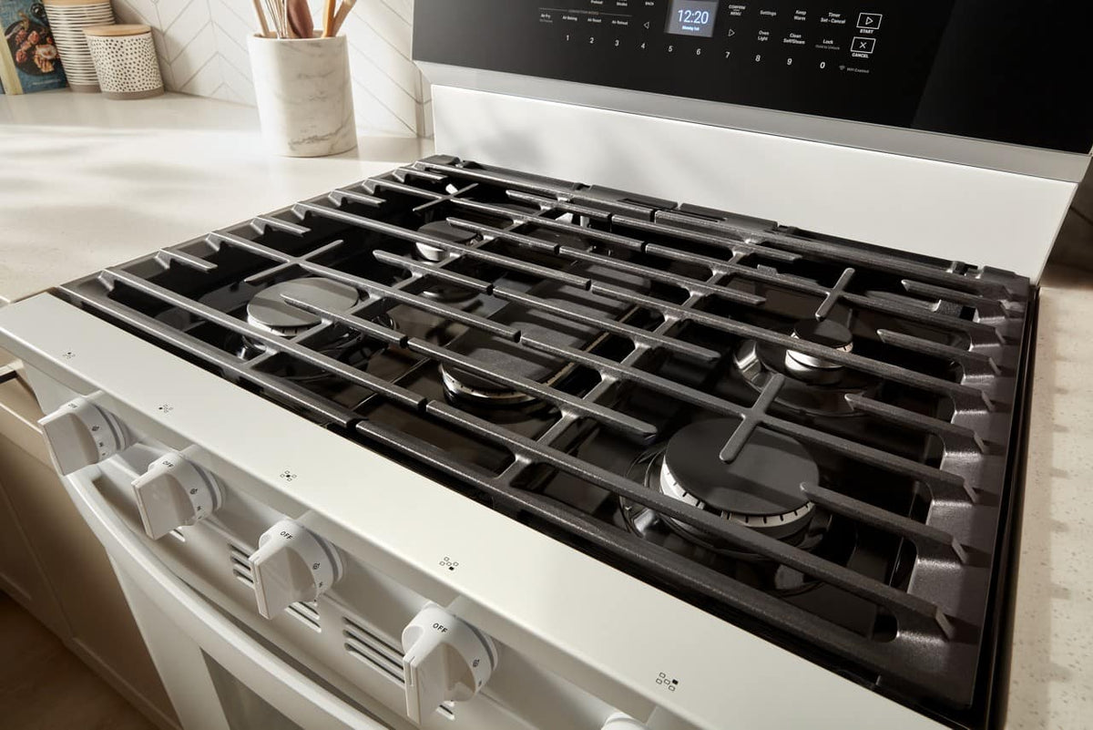 Whirlpool - 30 in. Wide 5 burners 5.0 cu. ft. Smart Freestanding Gas Range with Air Cook Technology, No Preheat Air Fry, Steam Clean - White