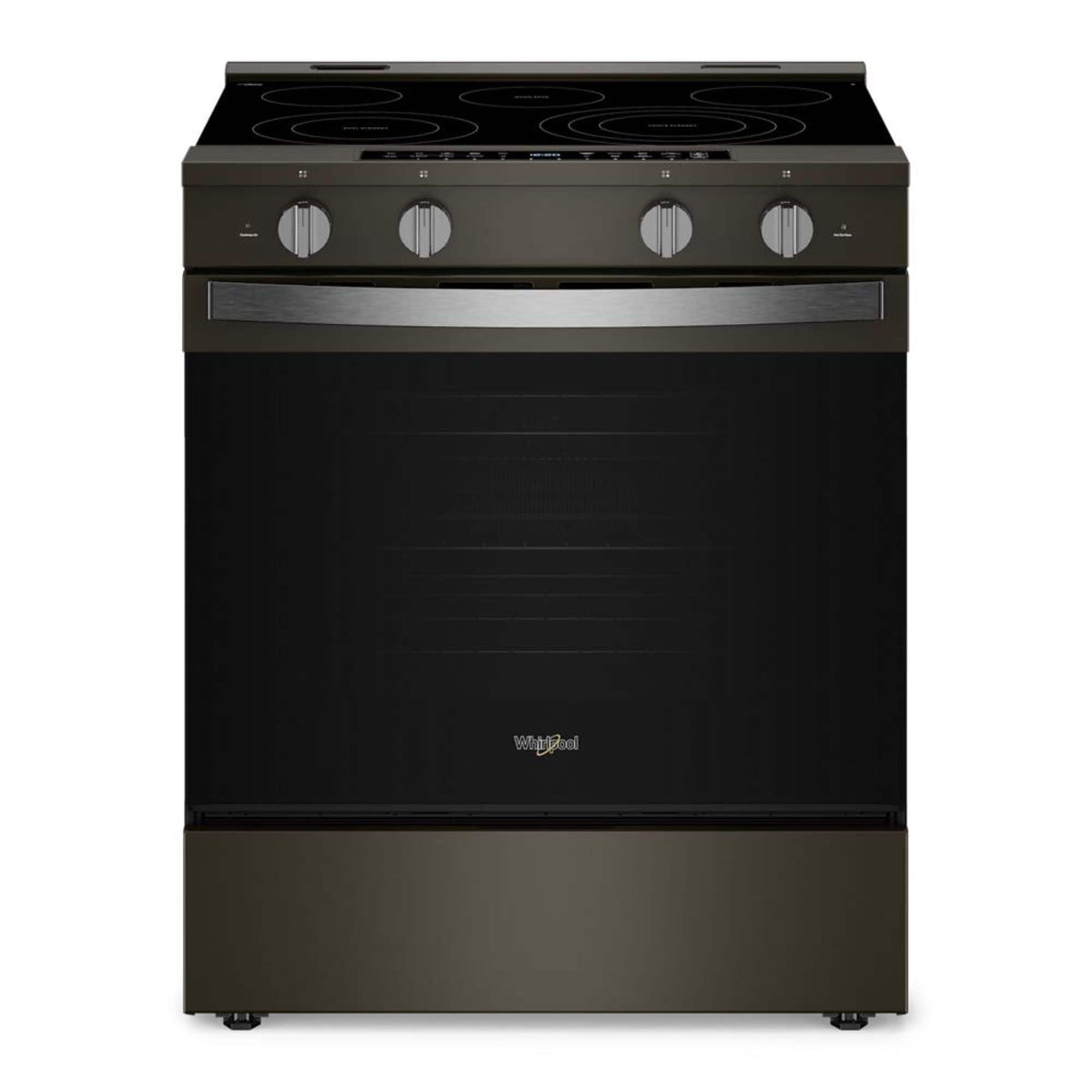 Whirlpool - 30” Wide 5 element 5.3 cu. ft. Smart Slide-In Electric Range-Air Cook Technology, No Preheat Air Fry, WipeClean Coating - Black Stainless Steel